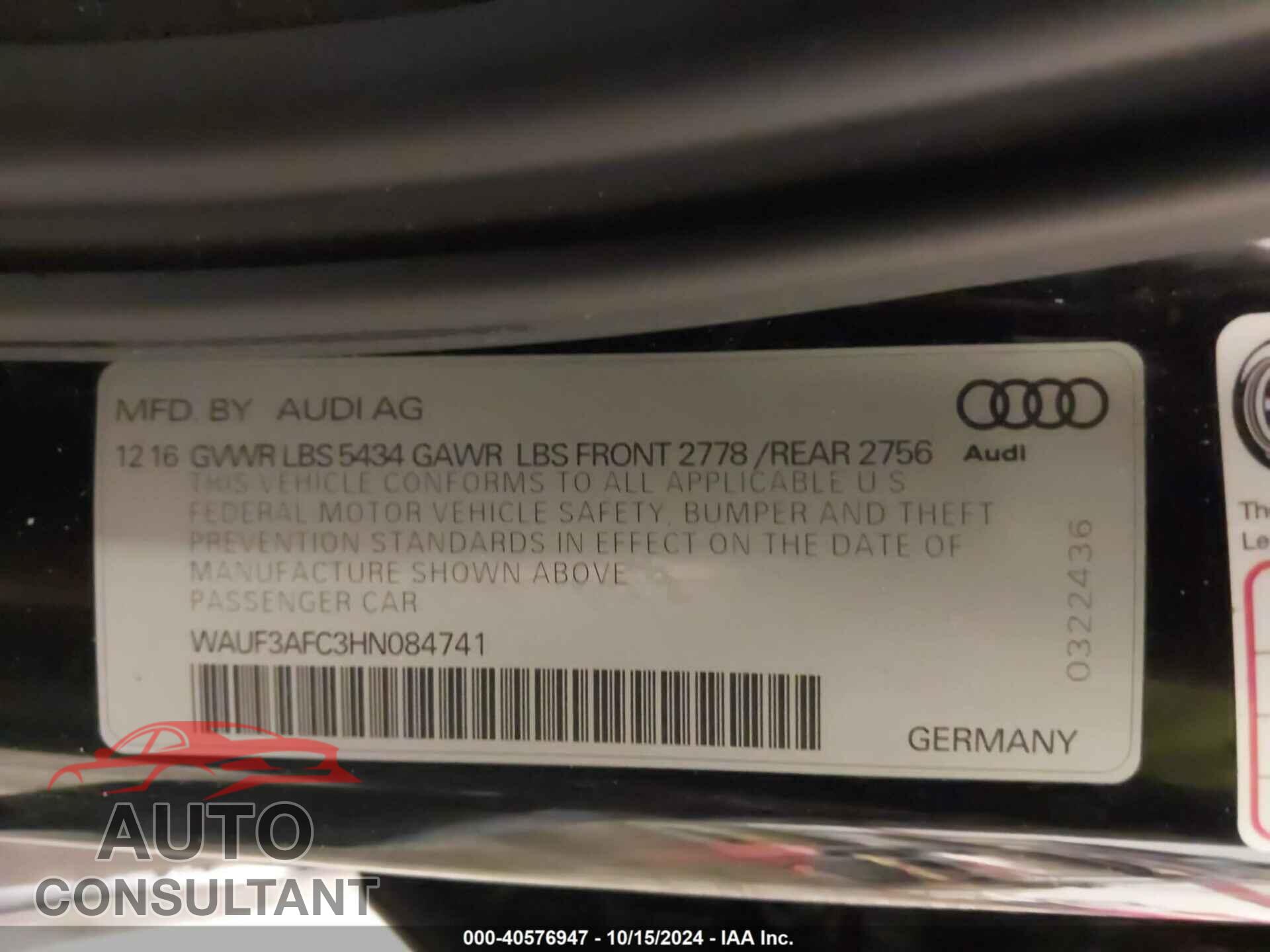AUDI A6 2017 - WAUF3AFC3HN084741