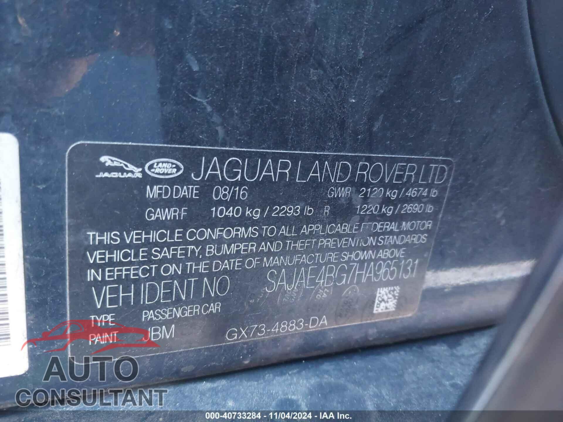 JAGUAR XE 2017 - SAJAE4BG7HA965131