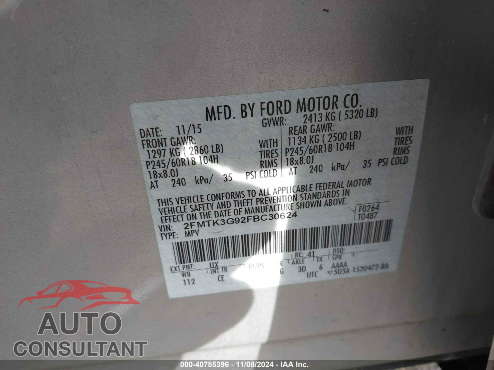 FORD EDGE 2015 - 2FMTK3G92FBC30624