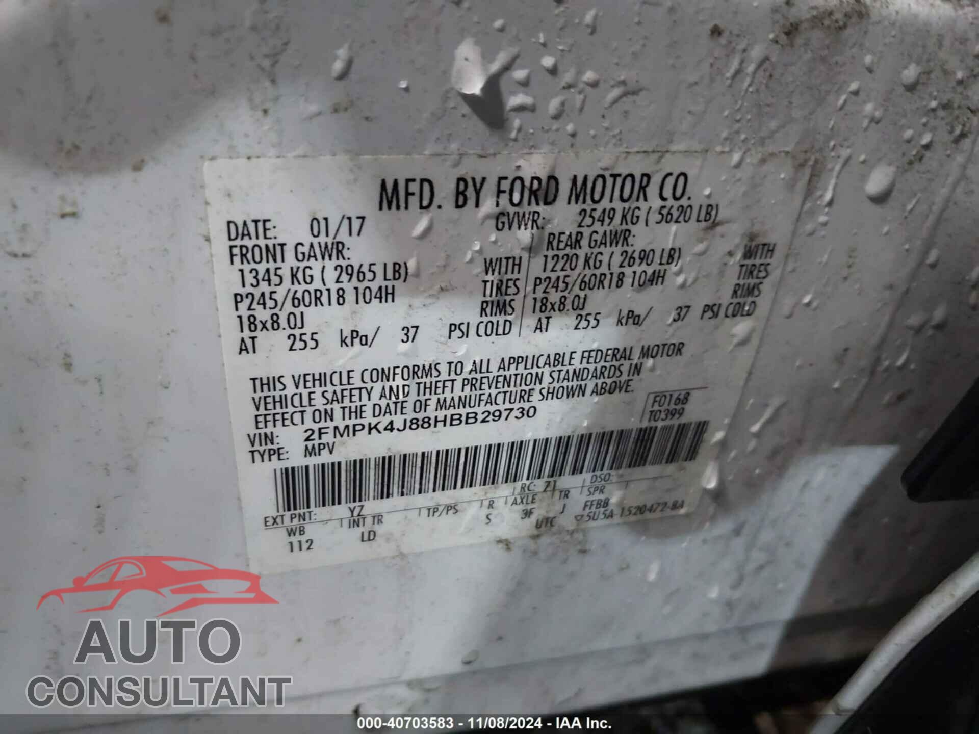 FORD EDGE 2017 - 2FMPK4J88HBB29730