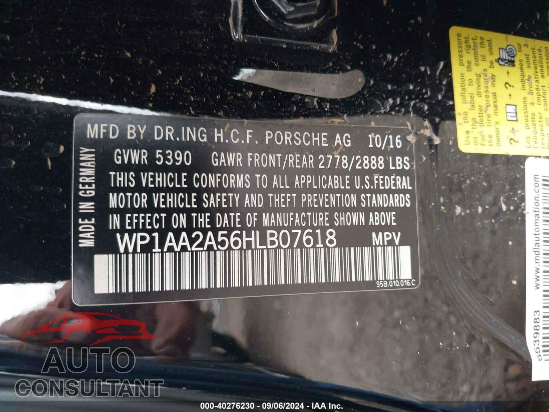 PORSCHE MACAN 2017 - WP1AA2A56HLB07618