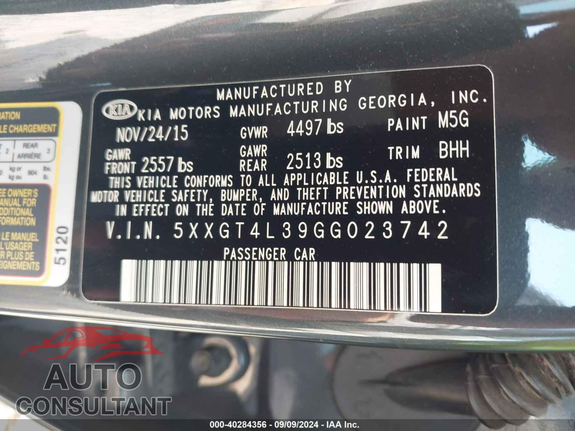 KIA OPTIMA 2016 - 5XXGT4L39GG023742