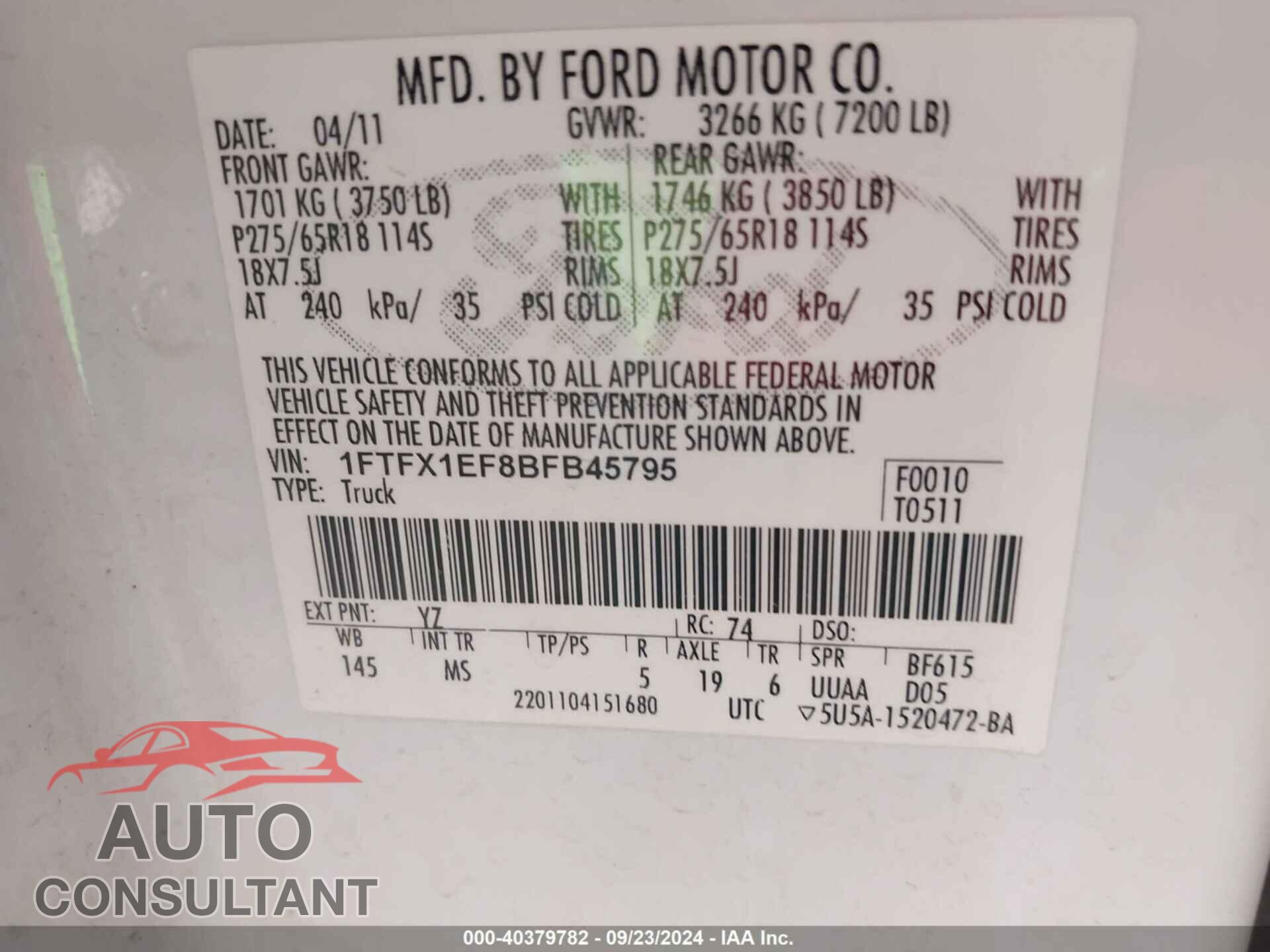 FORD F-150 2011 - 1FTFX1EF8BFB45795