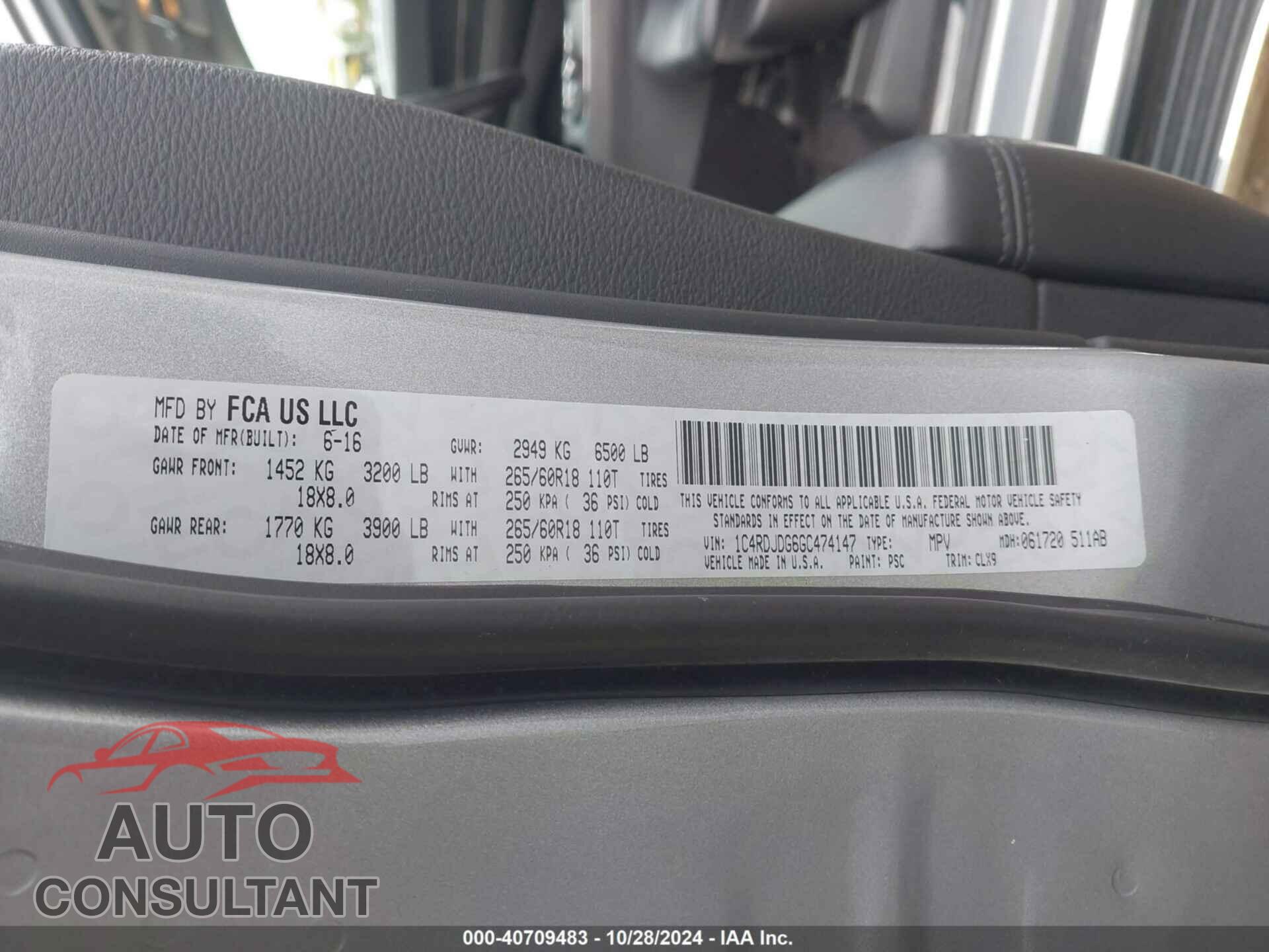 DODGE DURANGO 2016 - 1C4RDJDG6GC474147