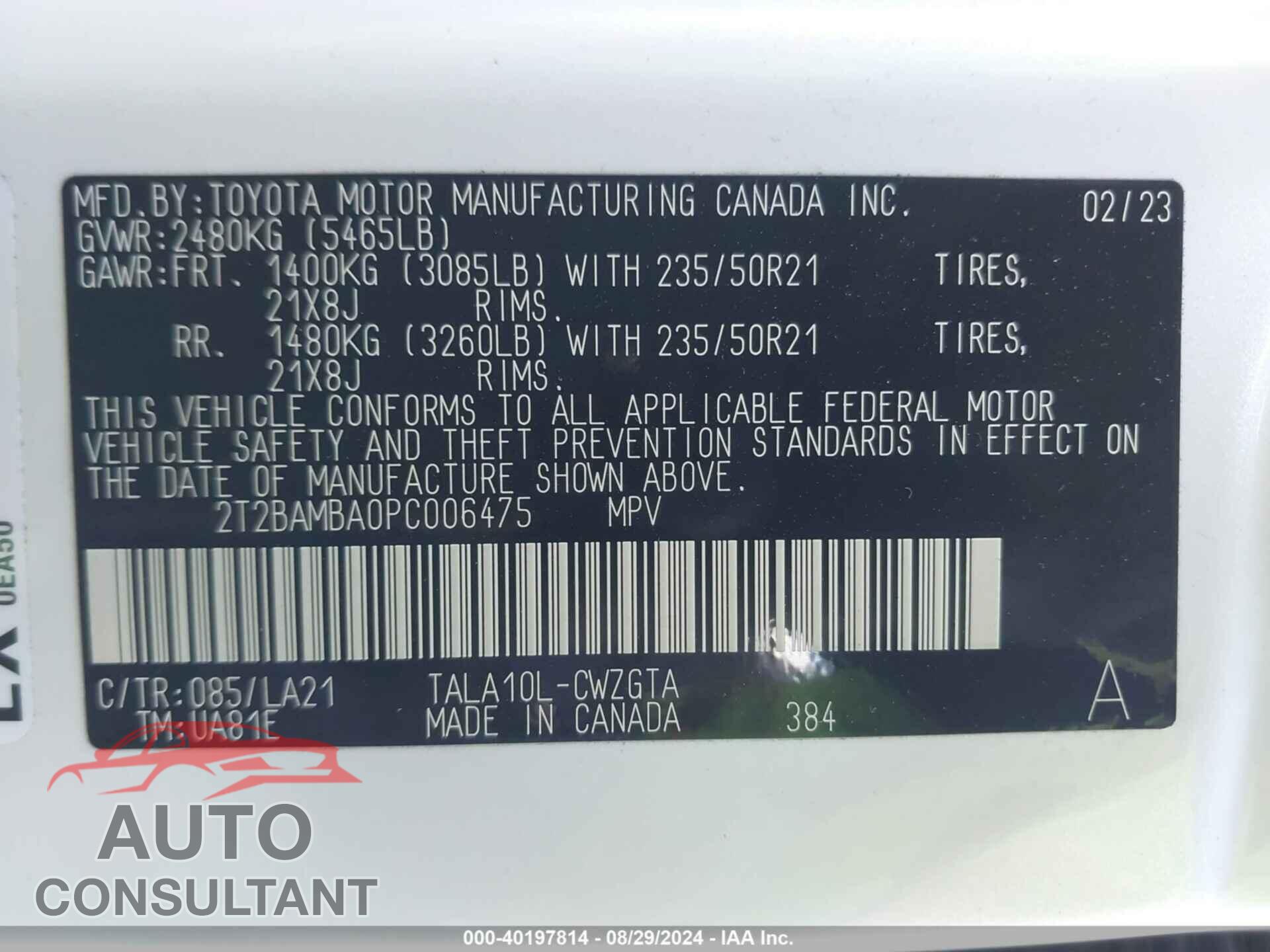 LEXUS RX 350 2023 - 2T2BAMBA0PC006475