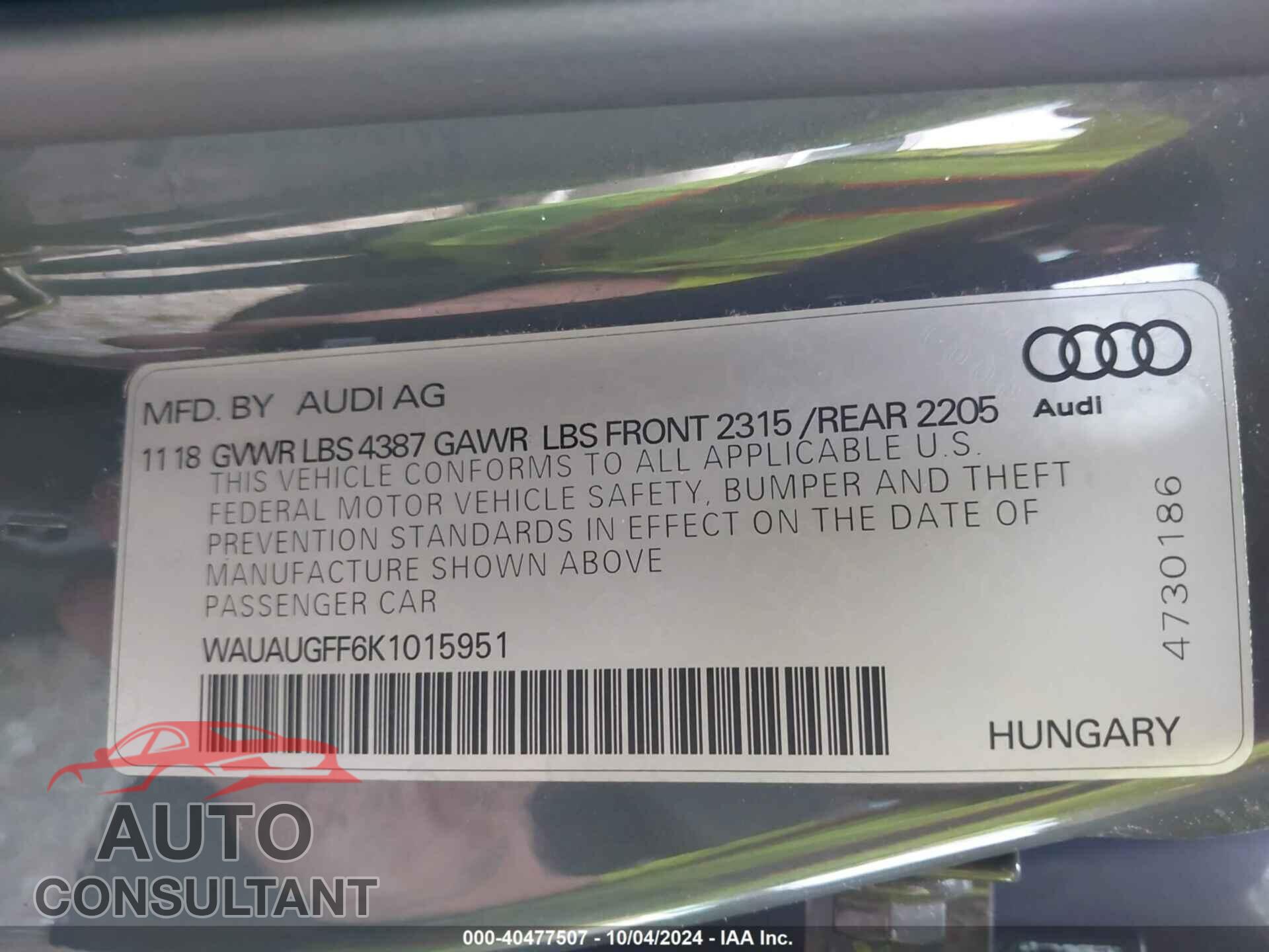 AUDI A3 2019 - WAUAUGFF6K1015951