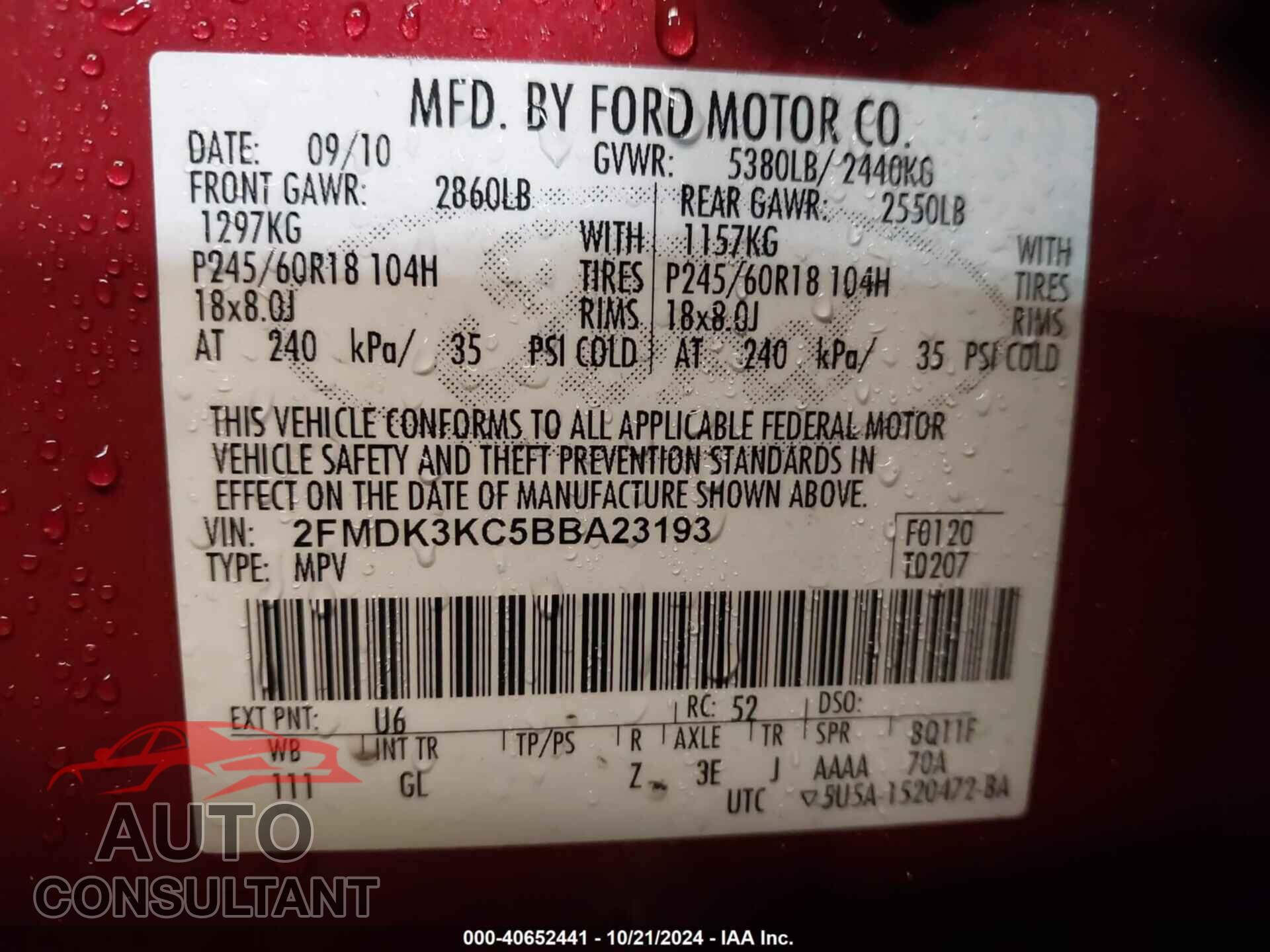 FORD EDGE 2011 - 2FMDK3KC5BBA23193
