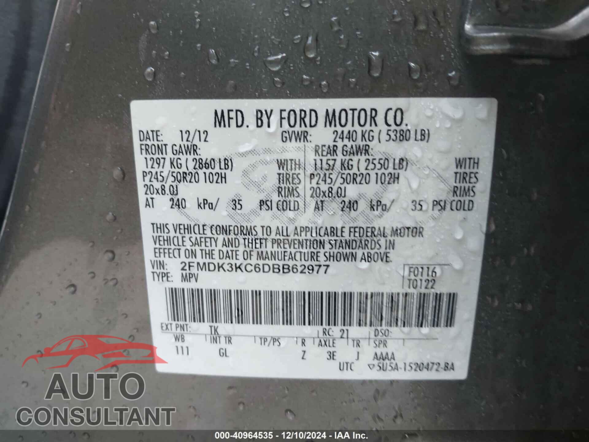 FORD EDGE 2013 - 2FMDK3KC6DBB62977