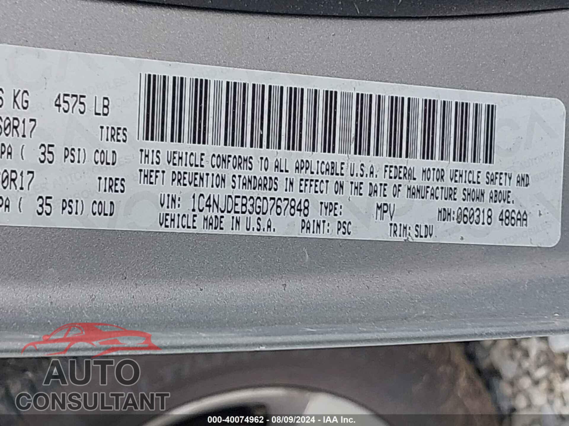 JEEP COMPASS 2016 - 1C4NJDEB3GD767848