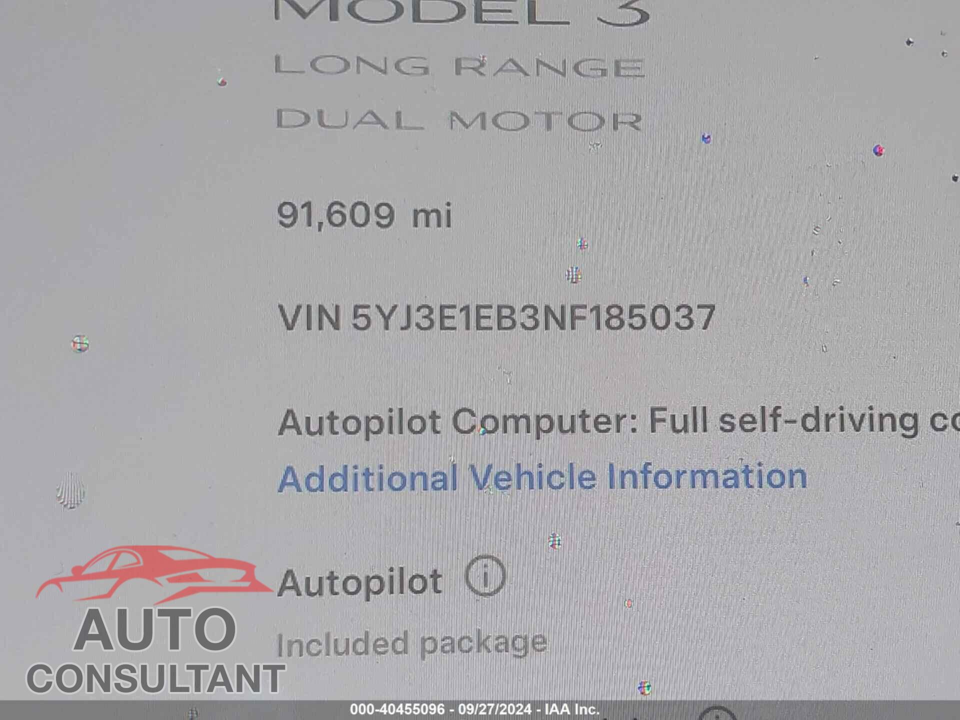 TESLA MODEL 3 2022 - 5YJ3E1EB3NF185037