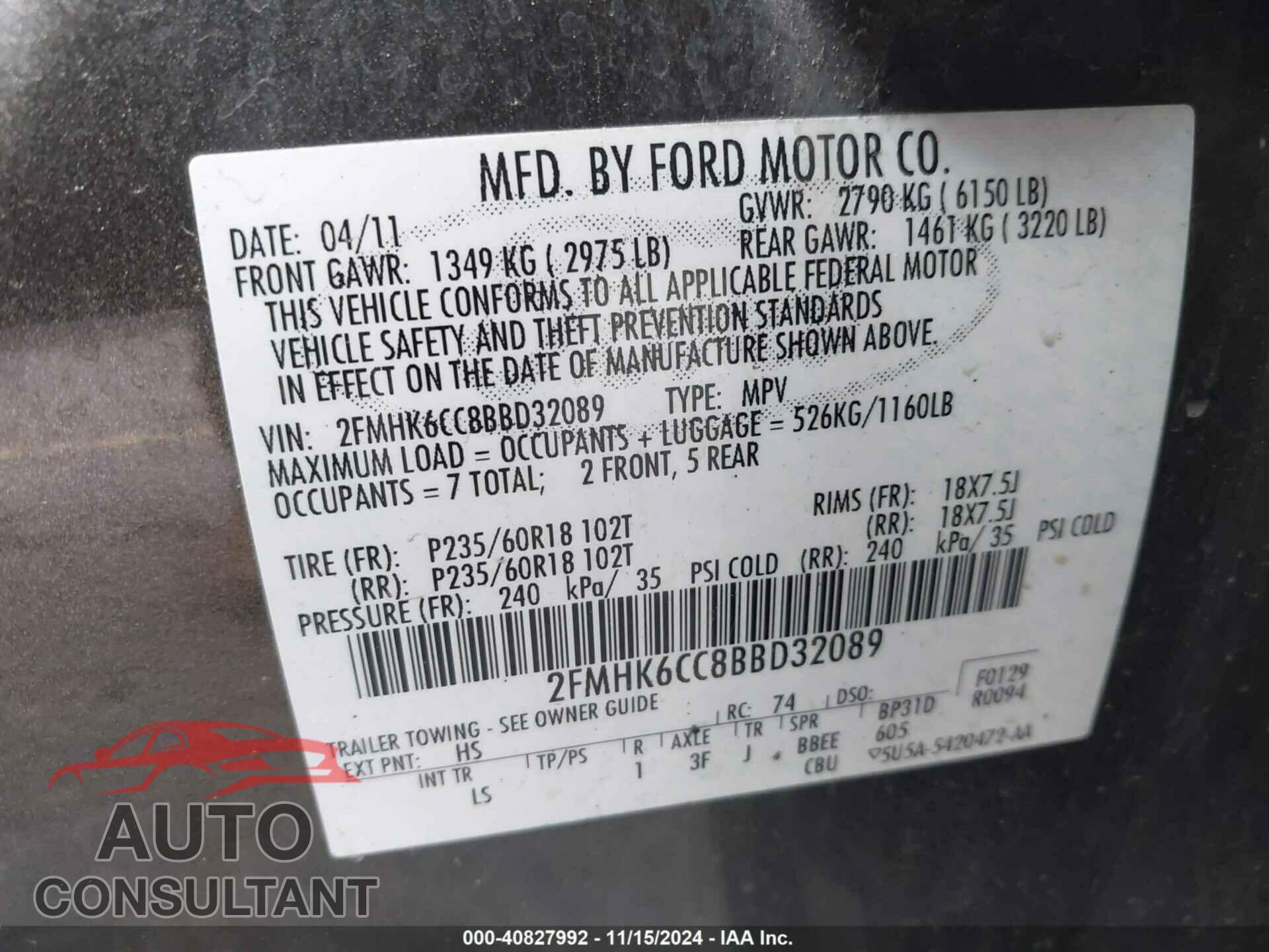 FORD FLEX 2011 - 2FMHK6CC8BBD32089