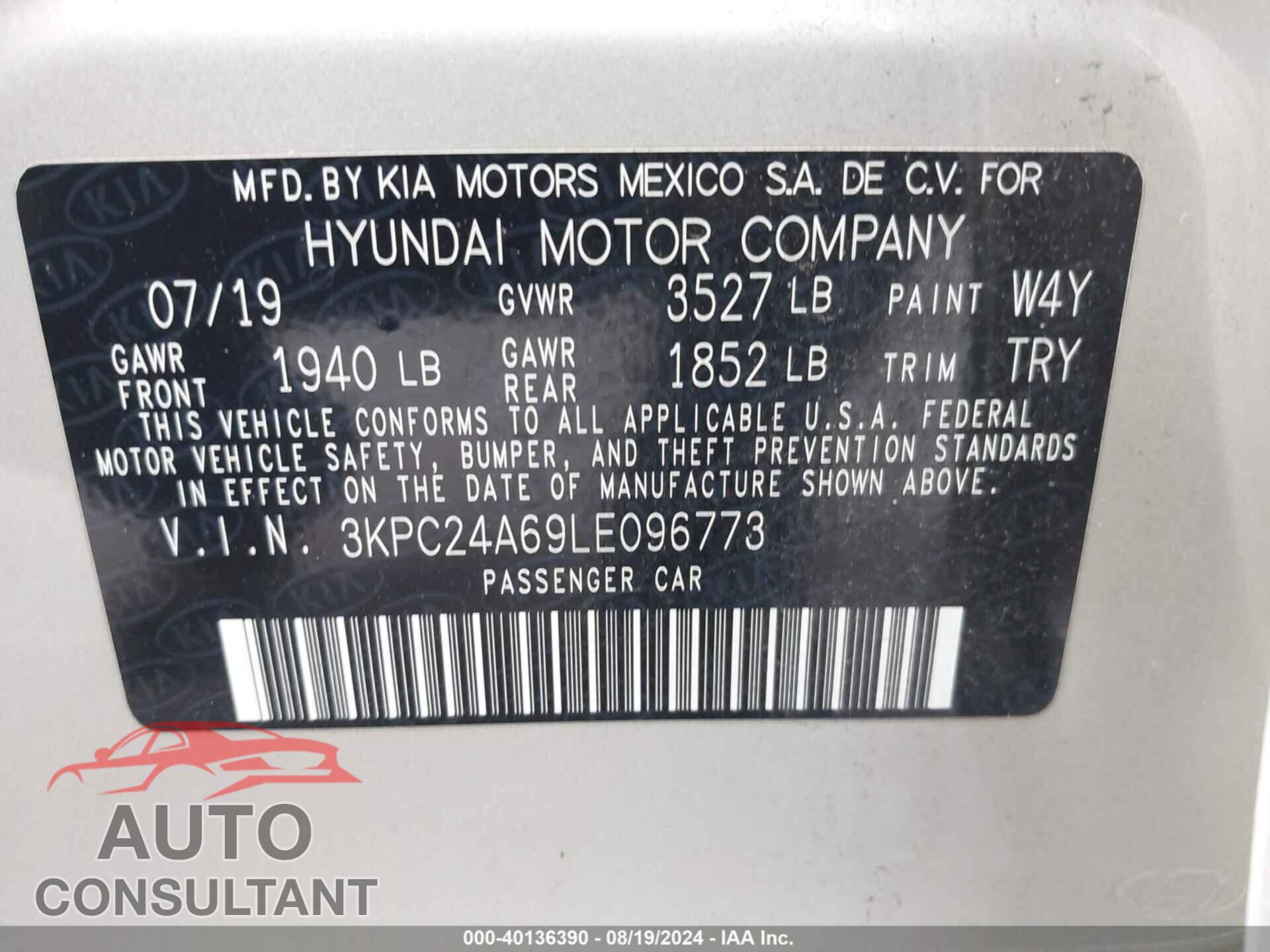 HYUNDAI ACCENT 2020 - 3KPC24A69LE096773