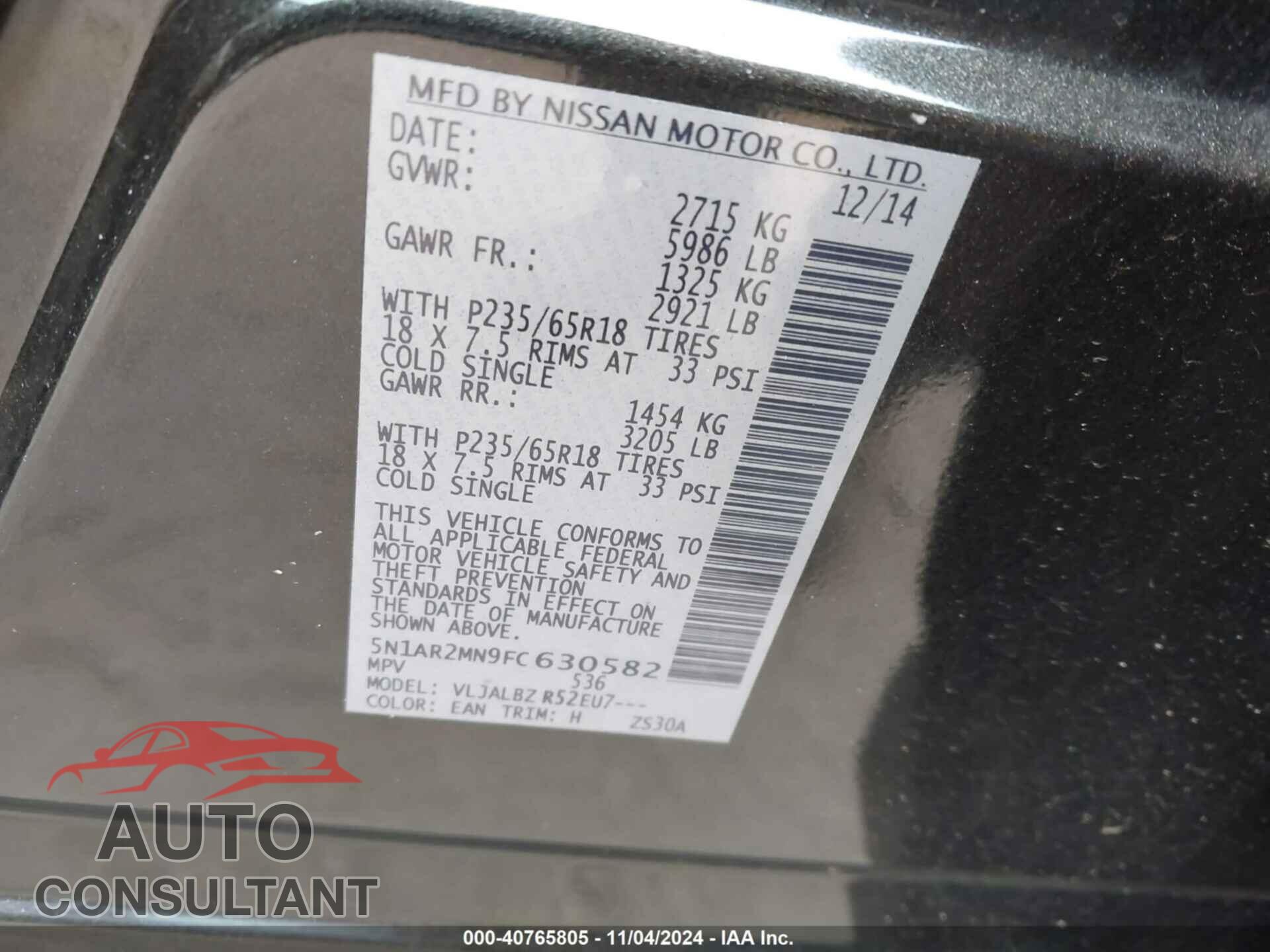 NISSAN PATHFINDER 2015 - 5N1AR2MN9FC630582