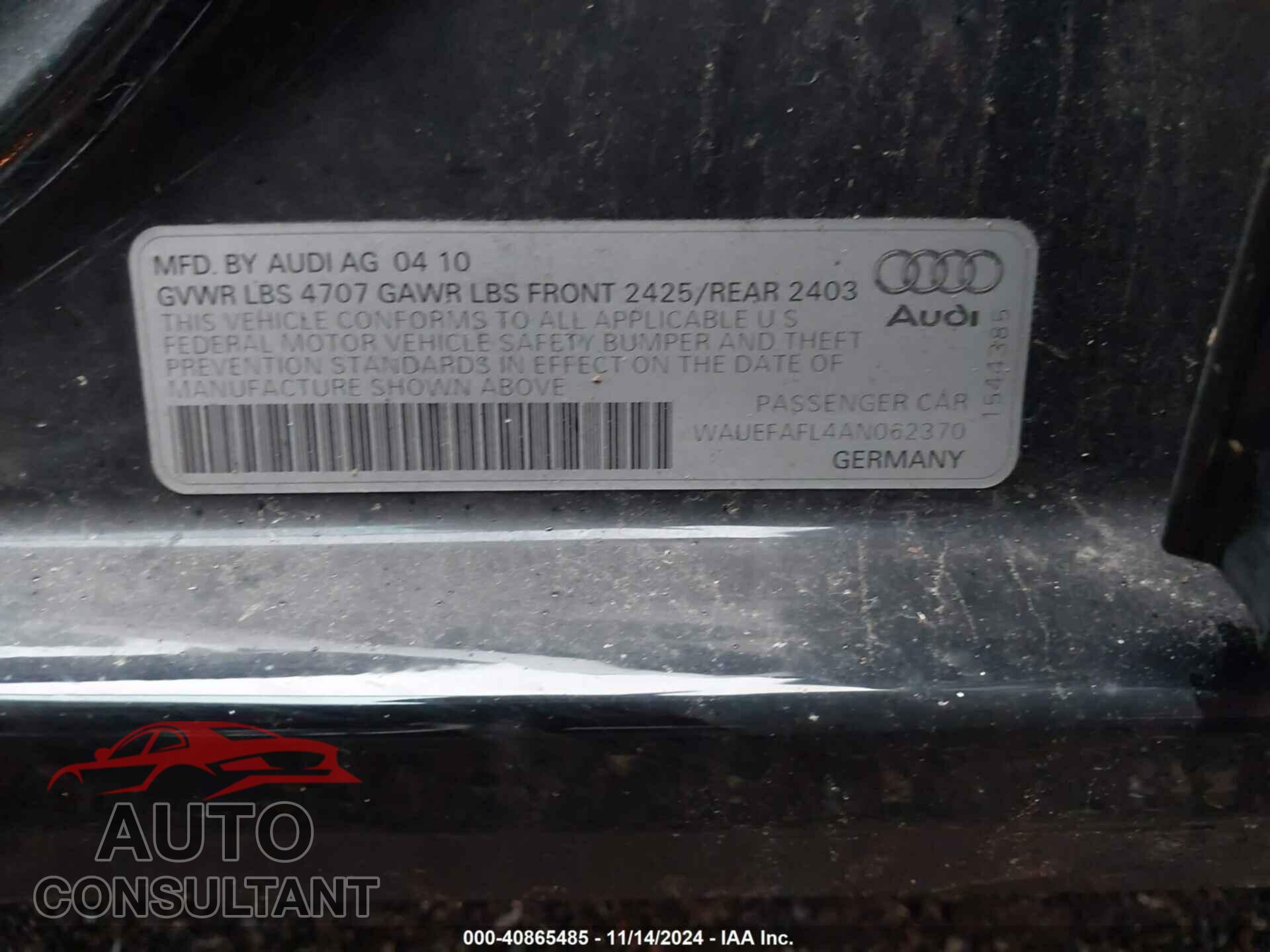 AUDI A4 2010 - WAUEFAFL4AN062370