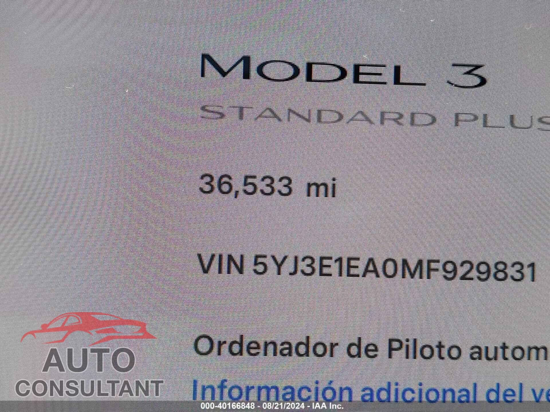 TESLA MODEL 3 2021 - 5YJ3E1EA0MF929831