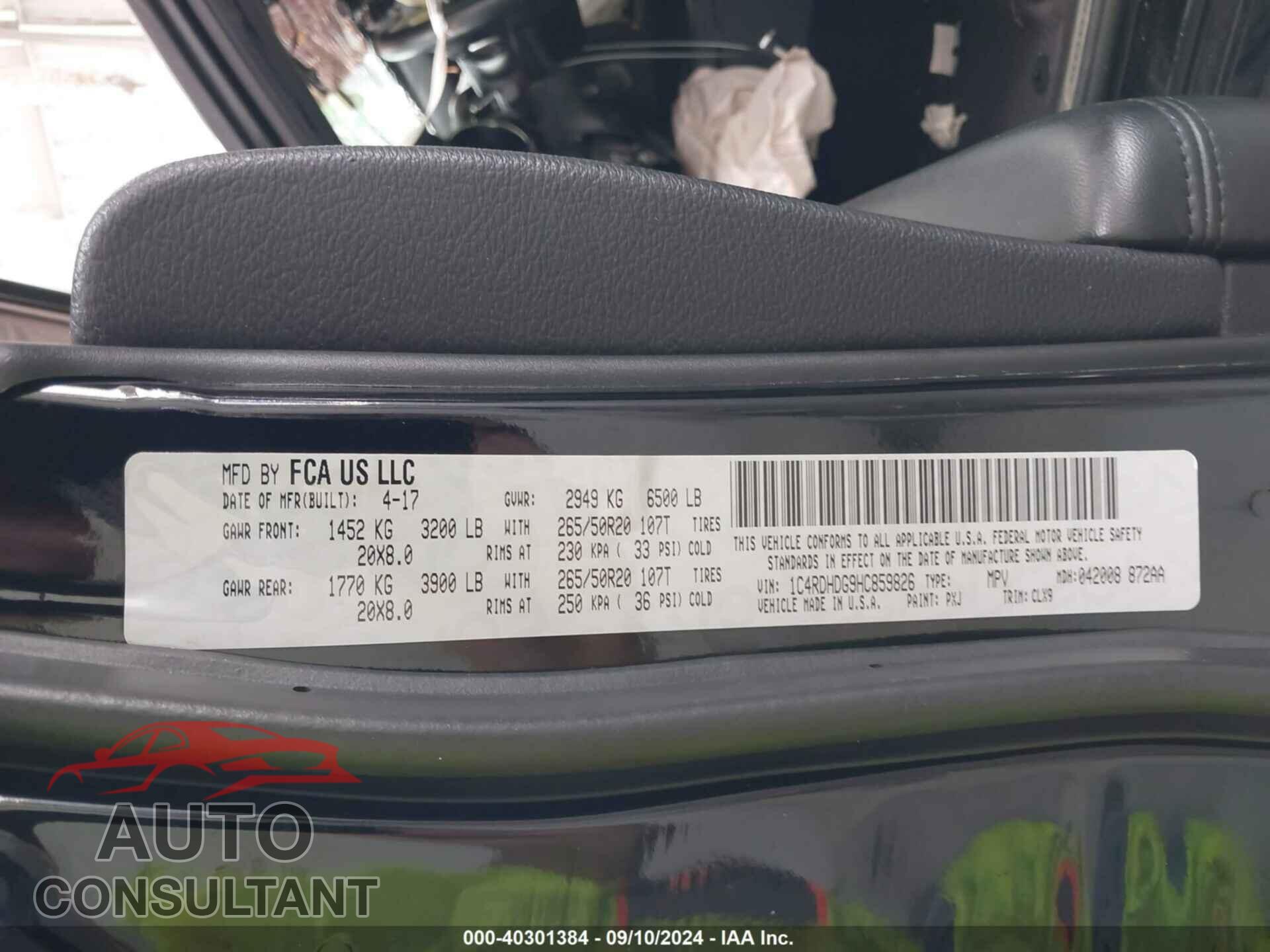 DODGE DURANGO 2017 - 1C4RDHDG9HC859826