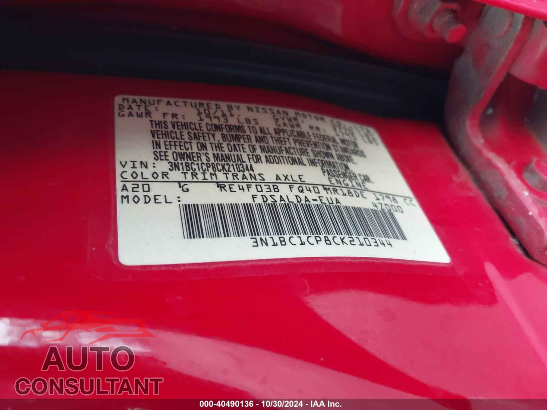 NISSAN VERSA 2012 - 3N1BC1CP8CK210344
