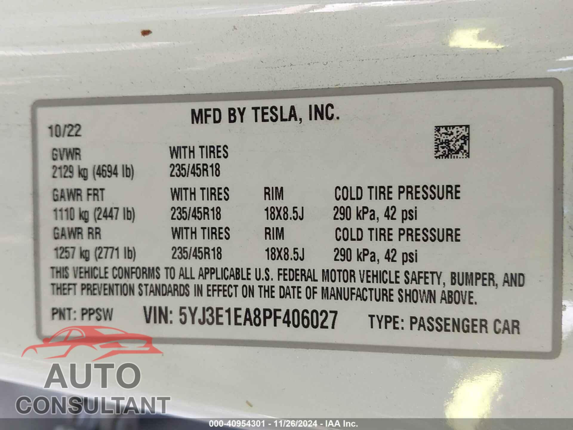 TESLA MODEL 3 2023 - 5YJ3E1EA8PF406027