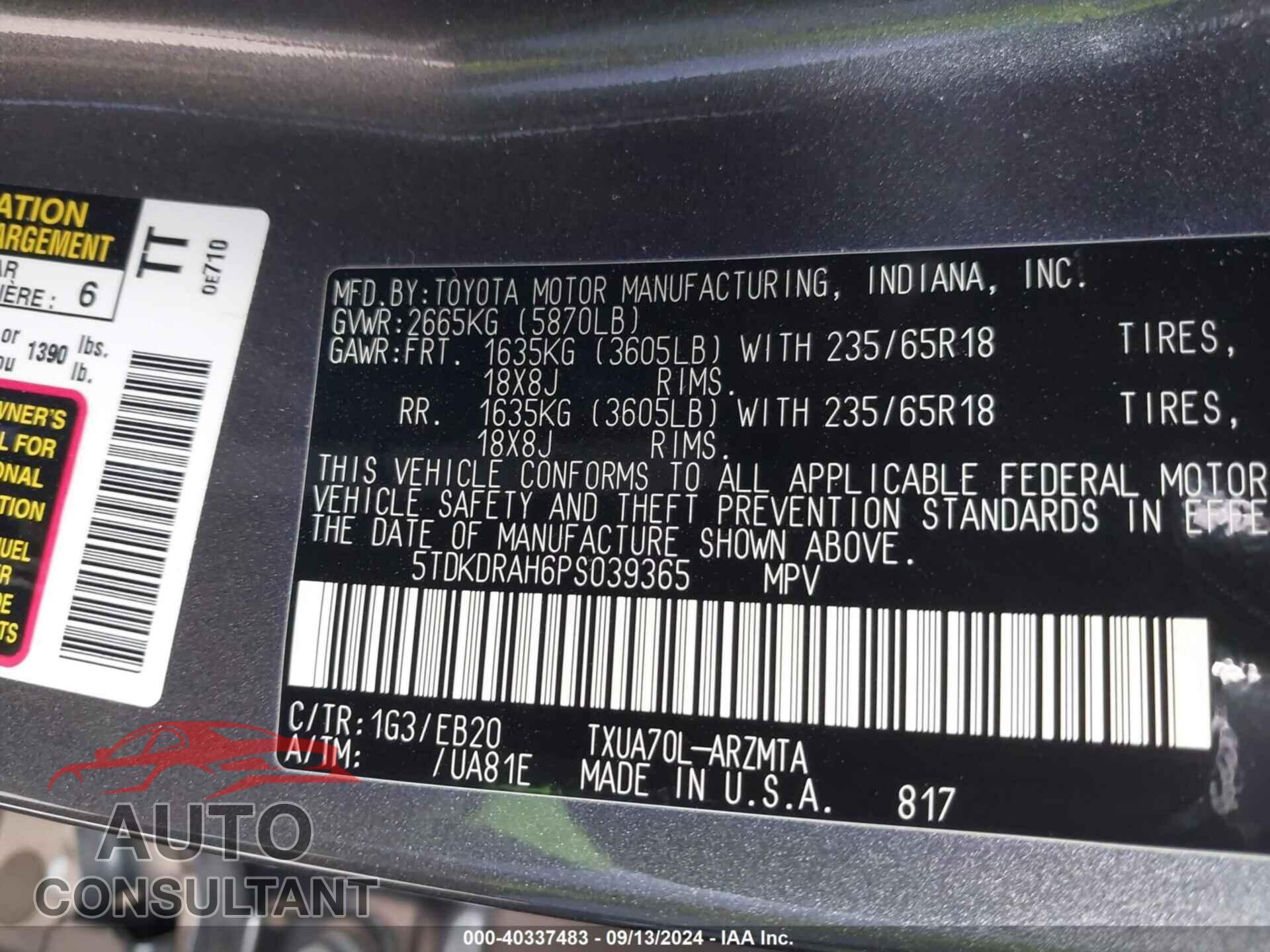 TOYOTA HIGHLANDER 2023 - 5TDKDRAH6PS039365