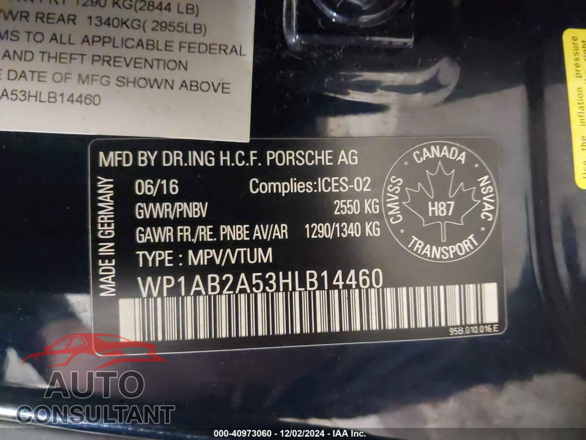 PORSCHE MACAN 2017 - WP1AB2A53HLB14460