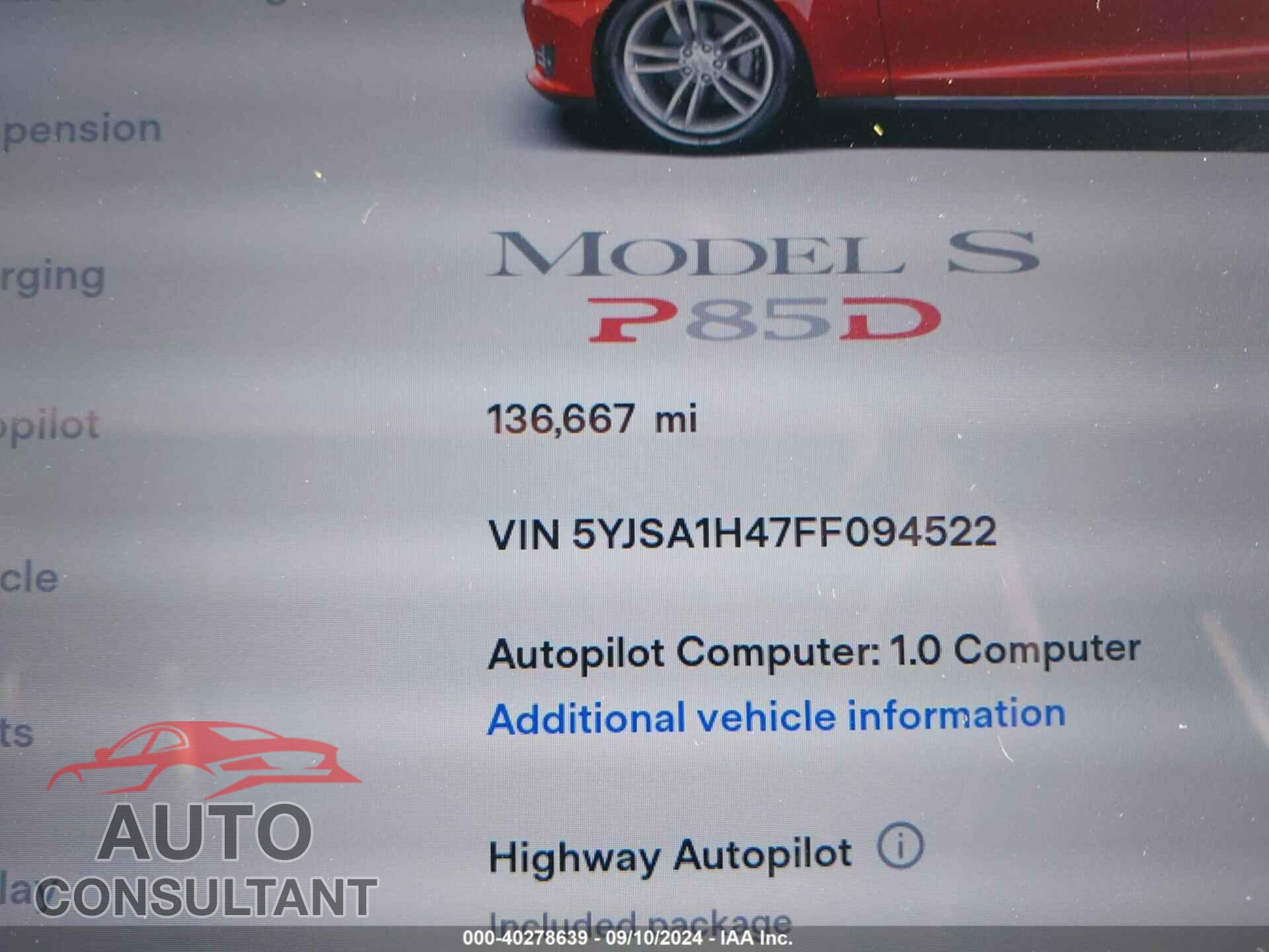 TESLA MODEL S 2015 - 5YJSA1H47FF094522
