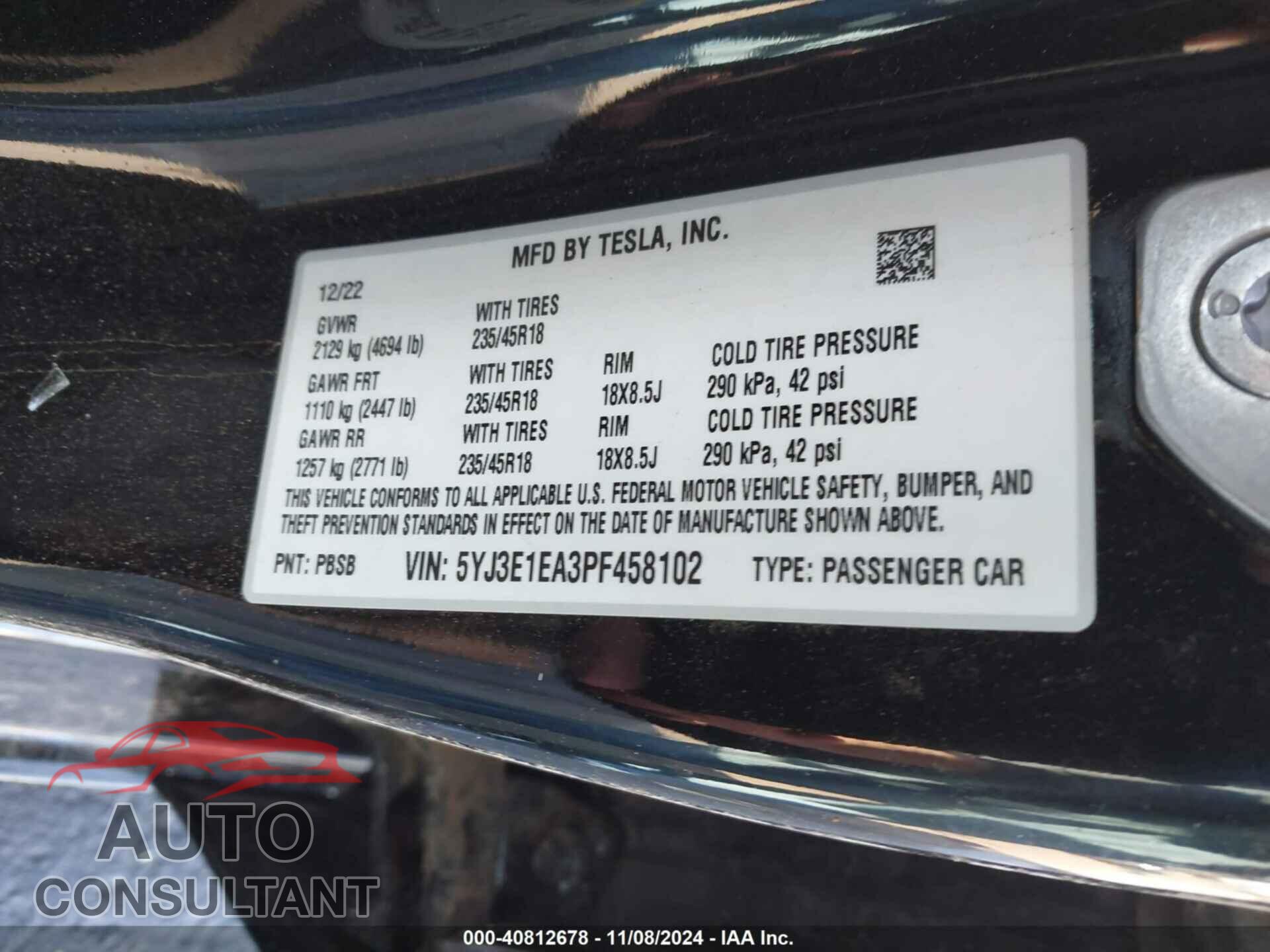 TESLA MODEL 3 2023 - 5YJ3E1EA3PF458102