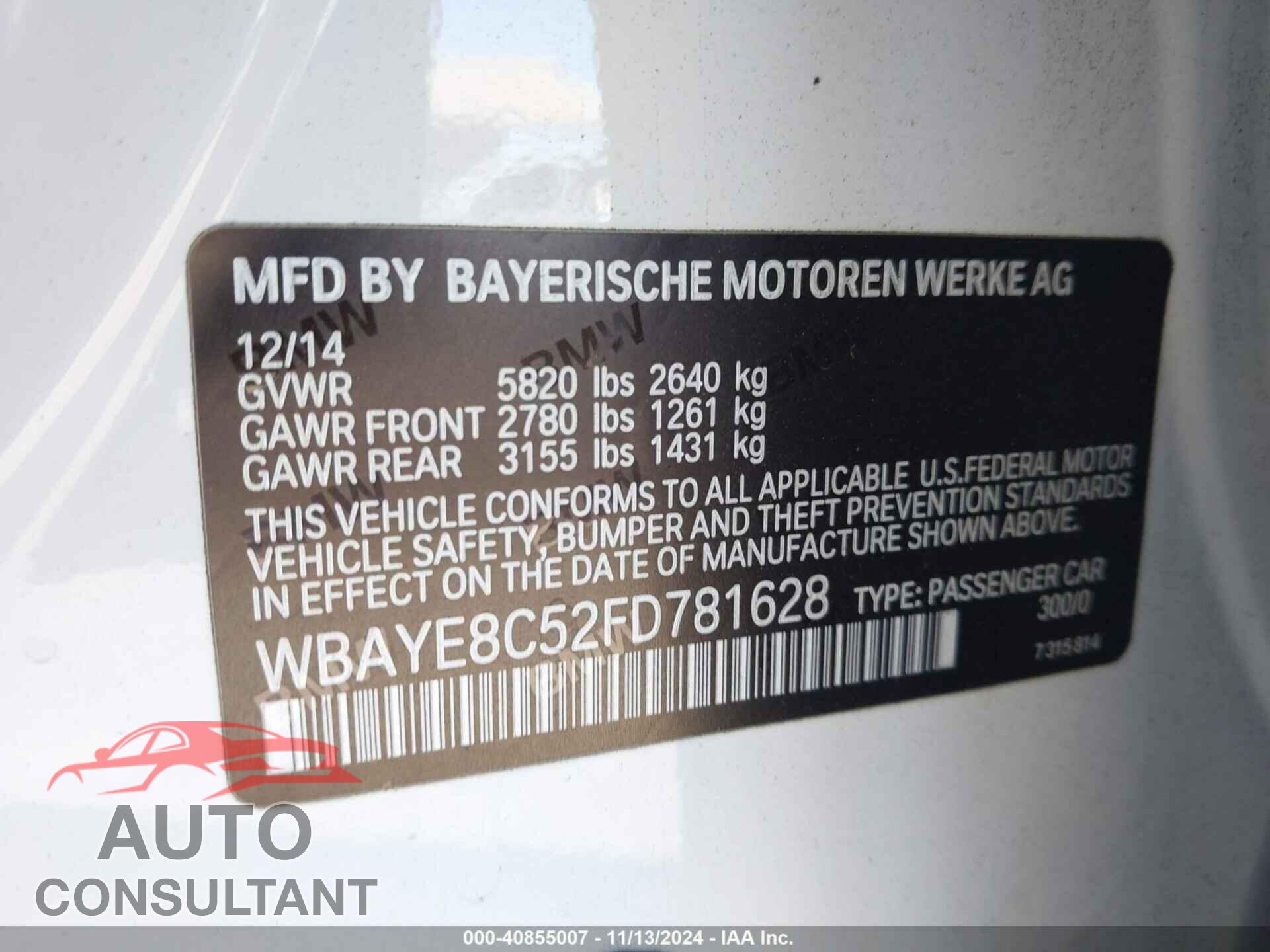 BMW 750LI 2015 - WBAYE8C52FD781628