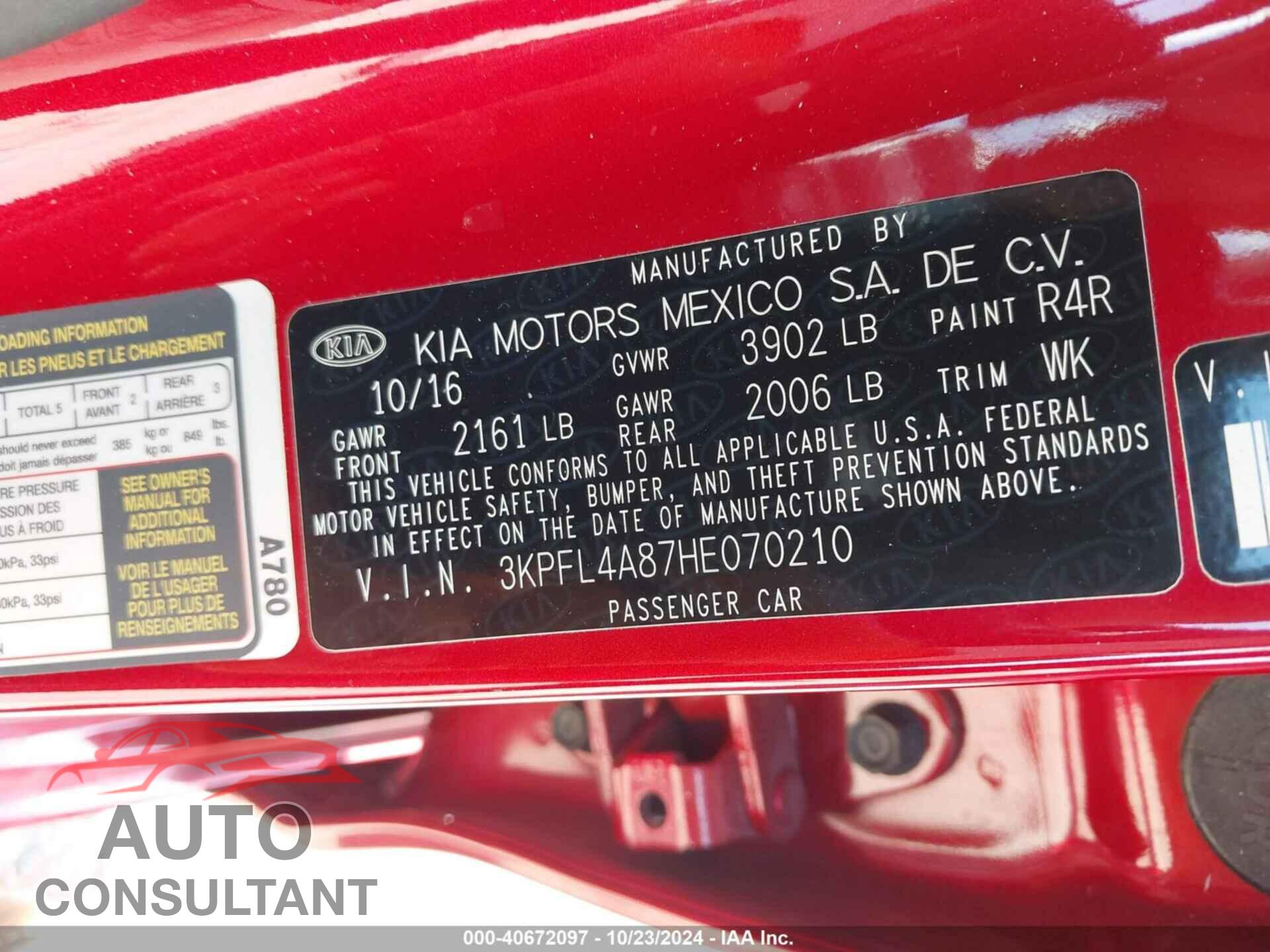 KIA FORTE 2017 - 3KPFL4A87HE070210