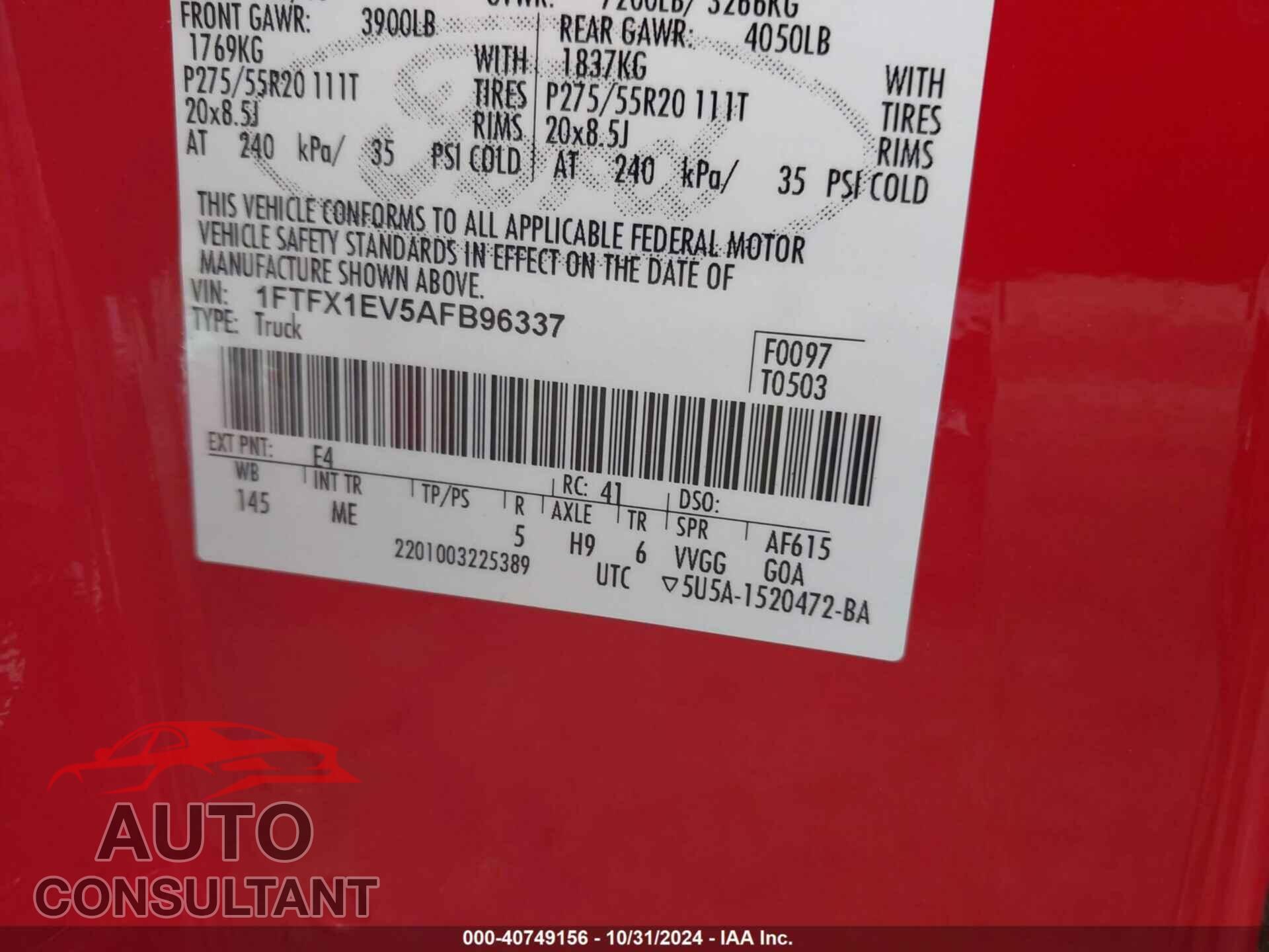 FORD F-150 2010 - 1FTFX1EV5AFB96337