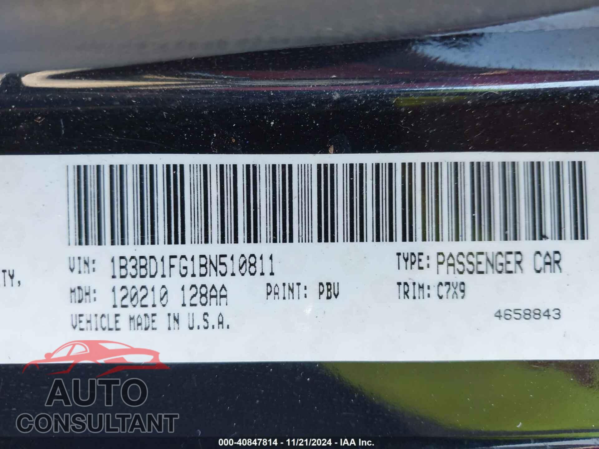 DODGE AVENGER 2011 - 1B3BD1FG1BN510811