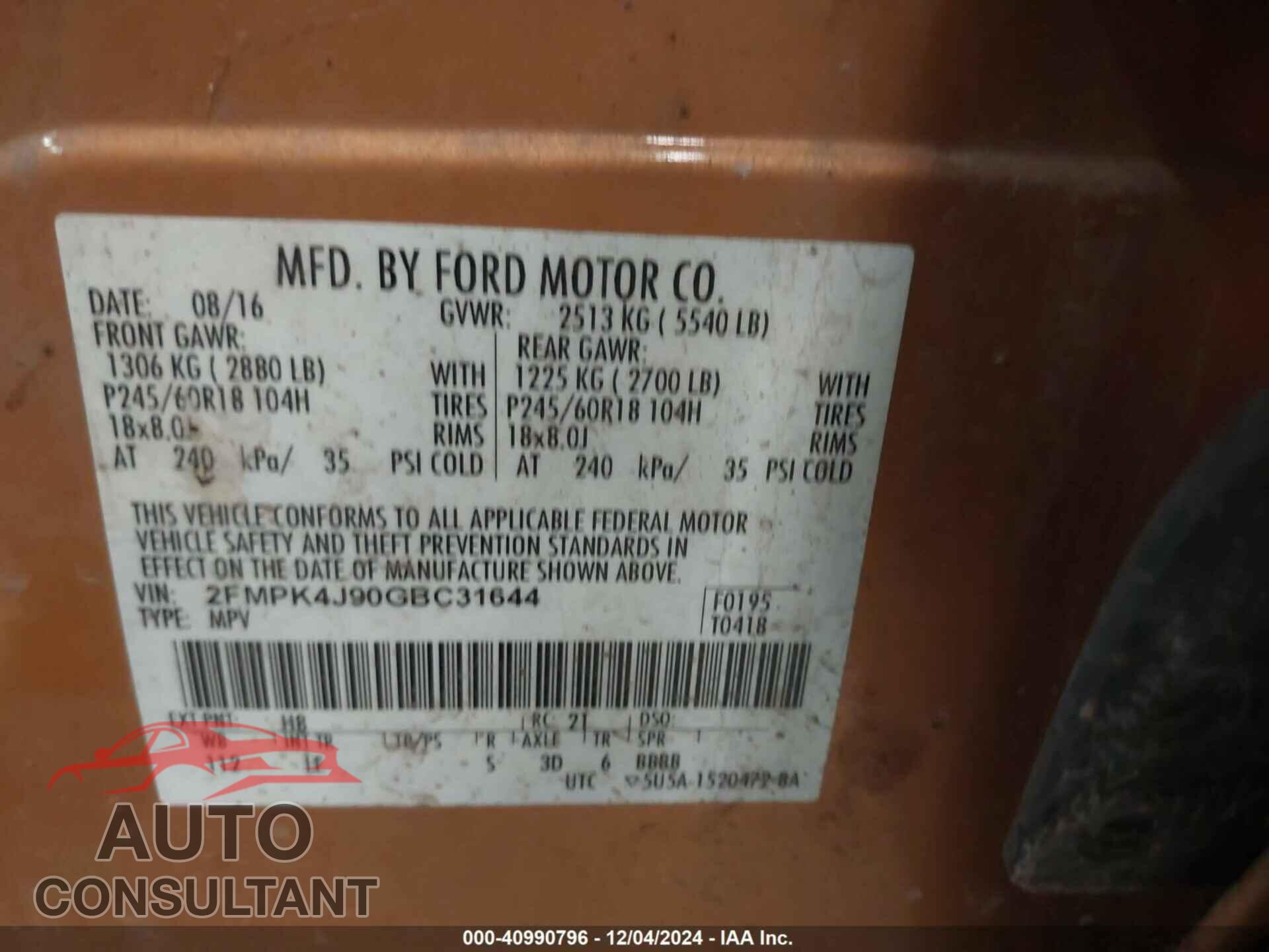 FORD EDGE 2016 - 2FMPK4J90GBC31644