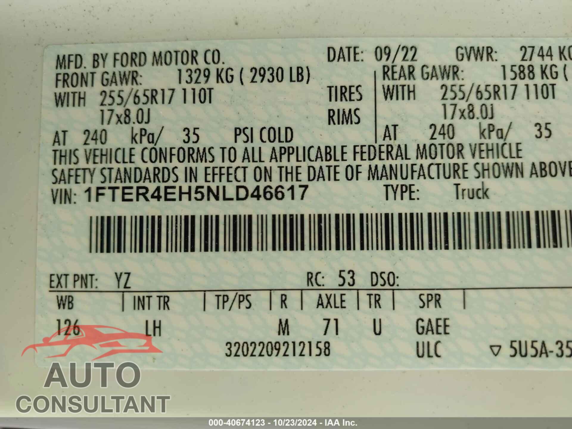 FORD RANGER 2022 - 1FTER4EH5NLD46617