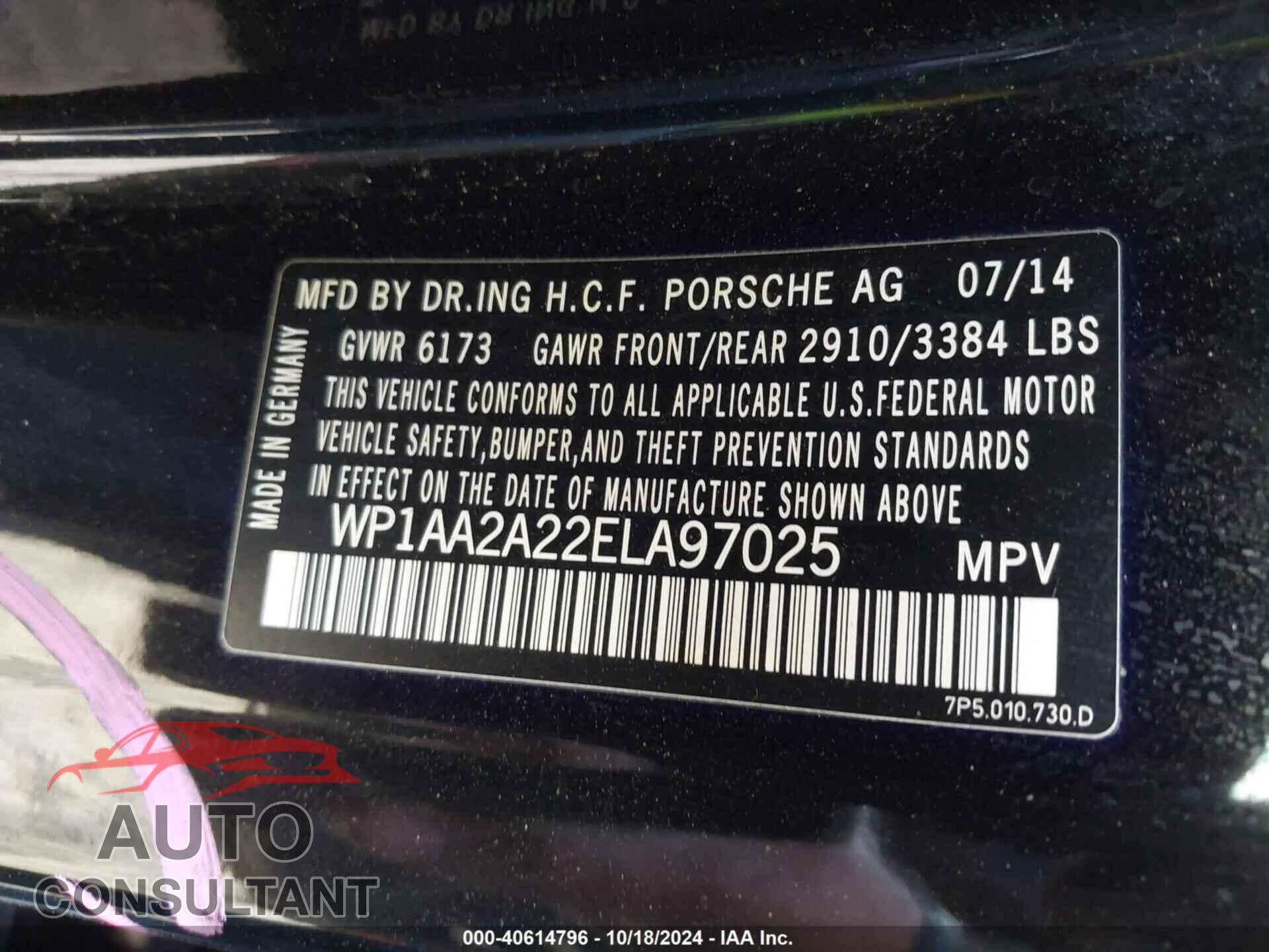 PORSCHE CAYENNE 2014 - WP1AA2A22ELA97025