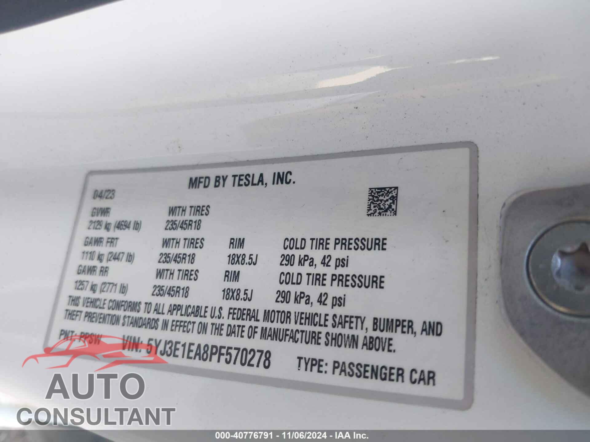 TESLA MODEL 3 2023 - 5YJ3E1EA8PF570278