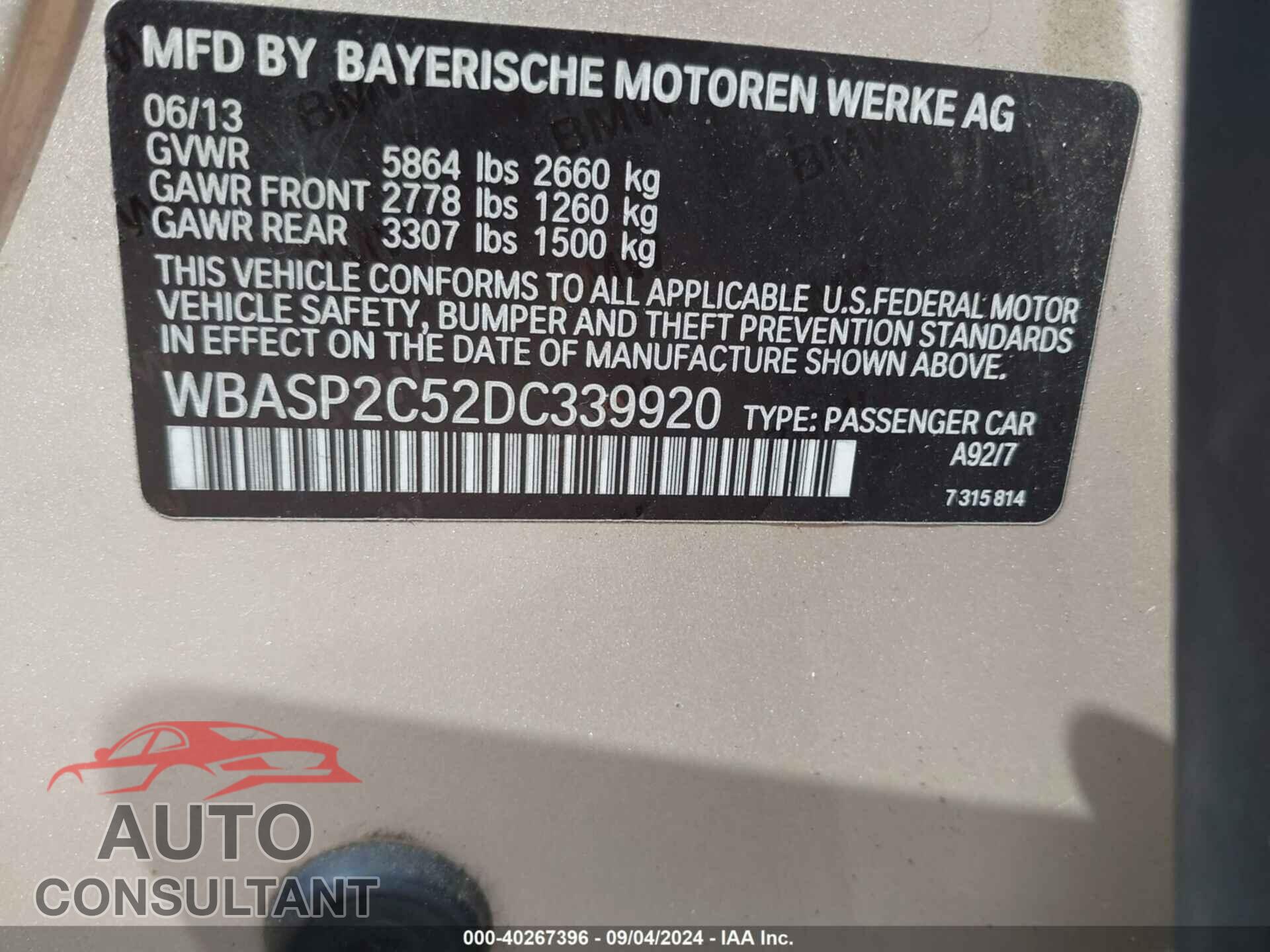 BMW 535I GRAN TURISMO 2013 - WBASP2C52DC339920