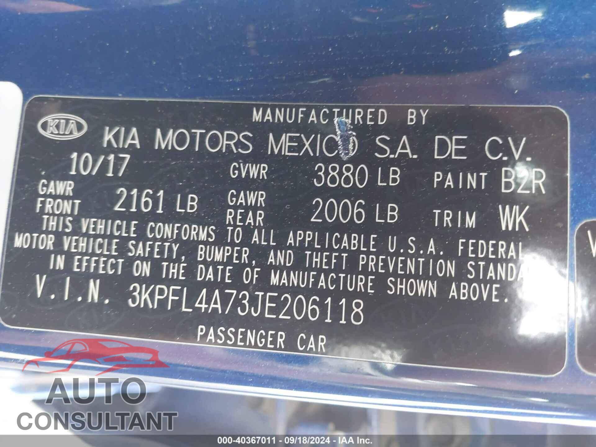 KIA FORTE 2018 - 3KPFL4A73JE206118
