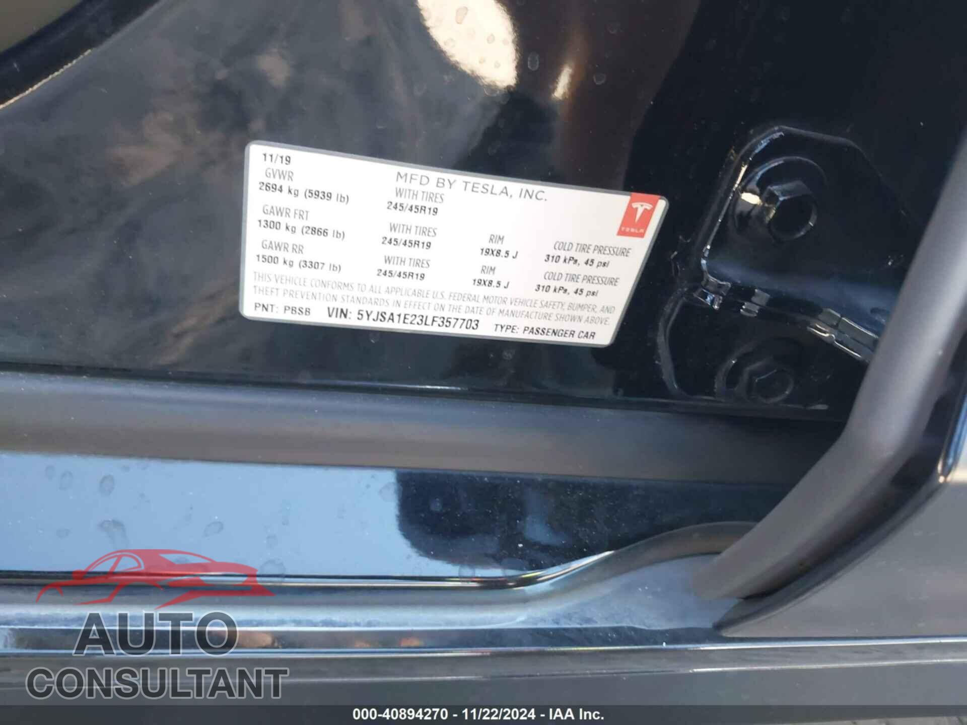 TESLA MODEL S 2020 - 5YJSA1E23LF357703