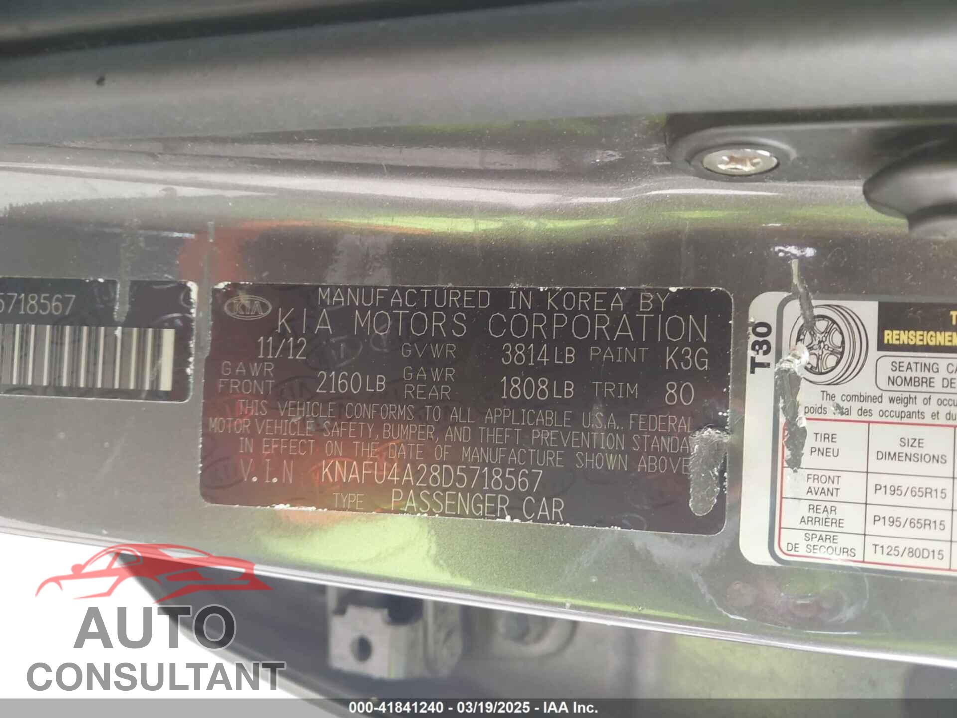 KIA FORTE 2013 - KNAFU4A28D5718567