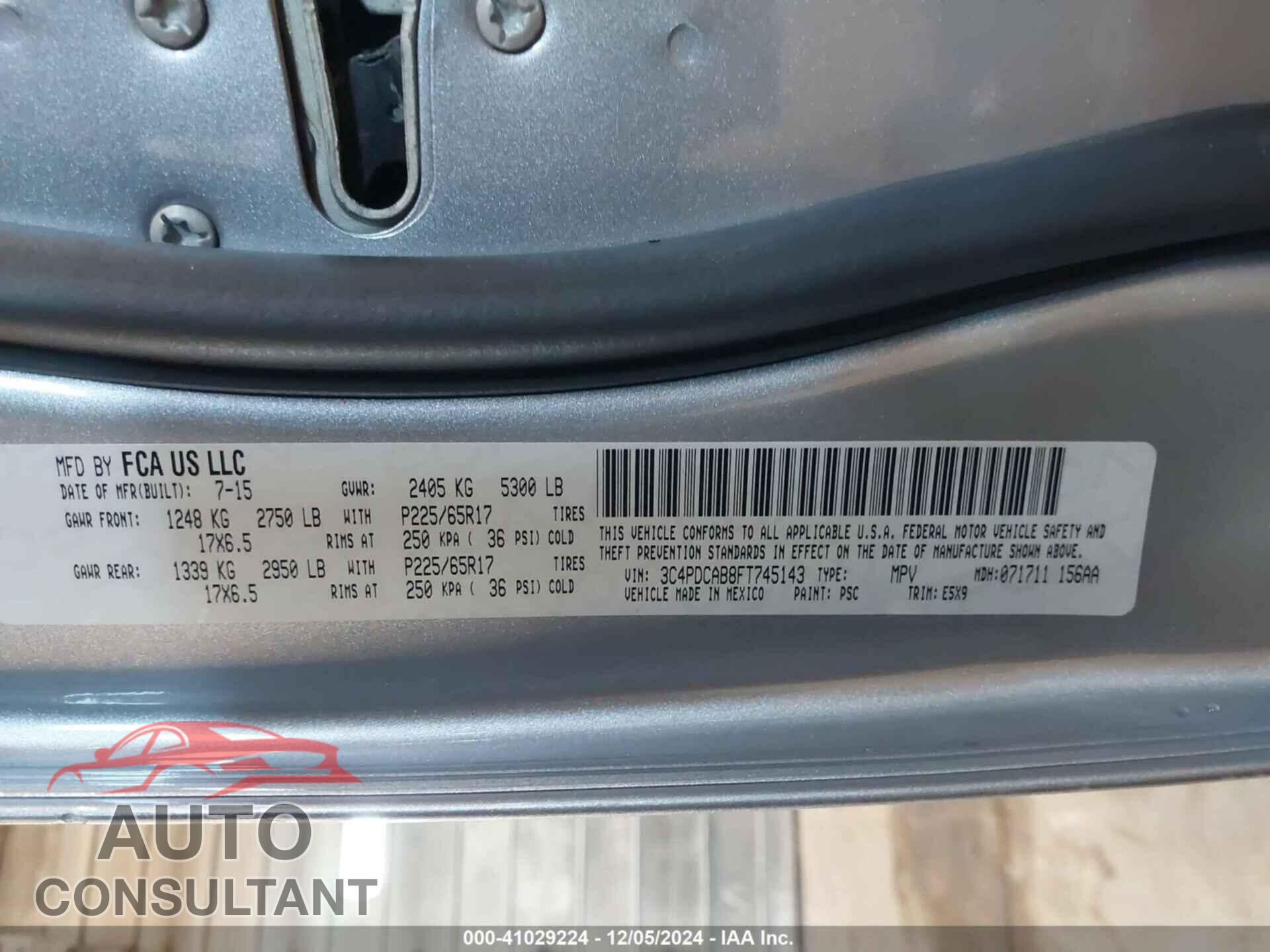 DODGE JOURNEY 2015 - 3C4PDCAB8FT745143