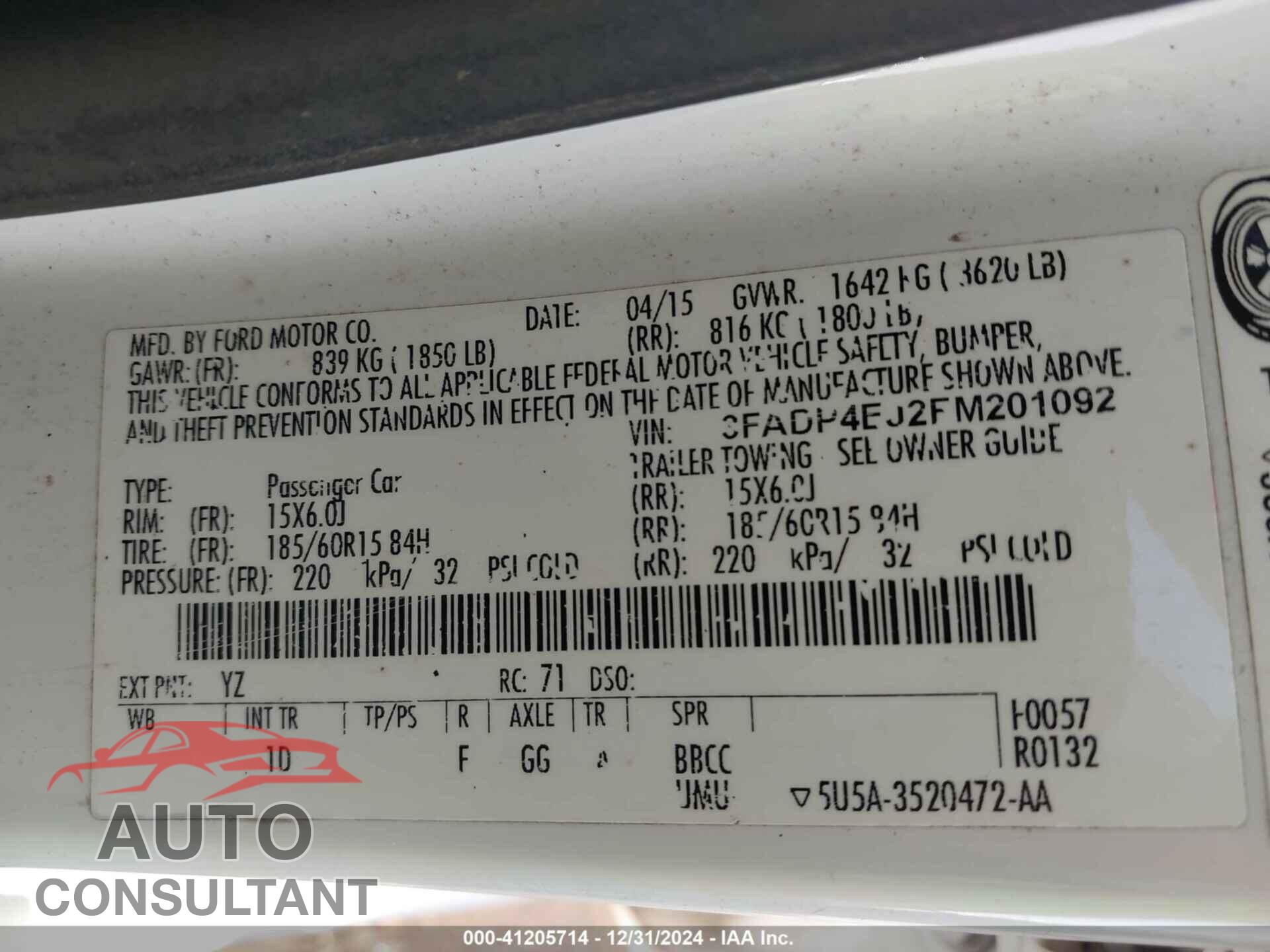 FORD FIESTA 2015 - 3FADP4EJ2FM201092