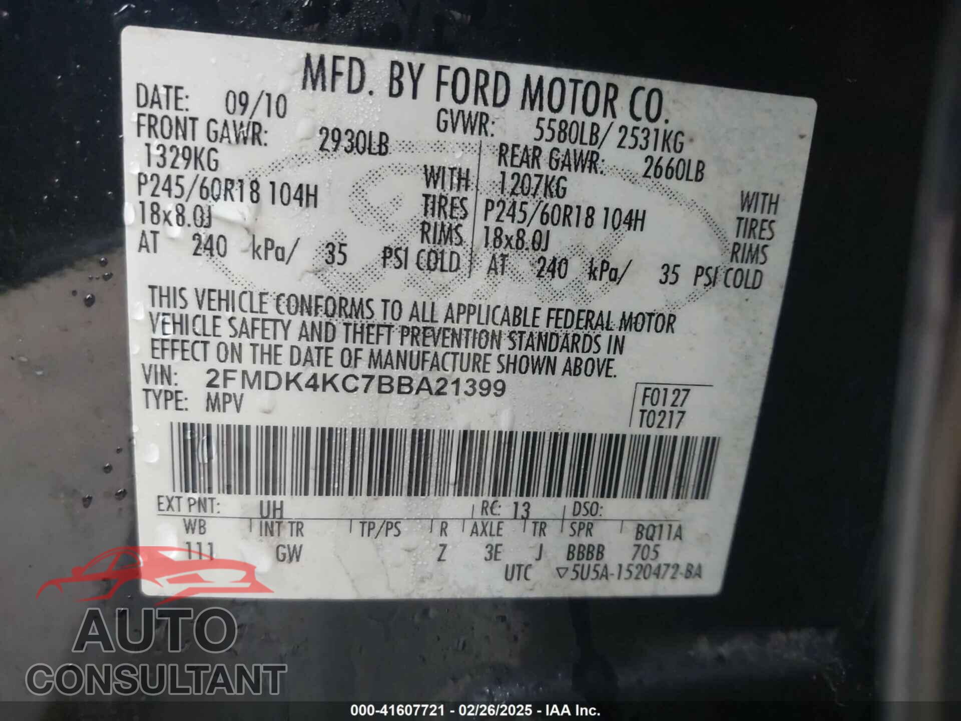 FORD EDGE 2011 - 2FMDK4KC7BBA21399