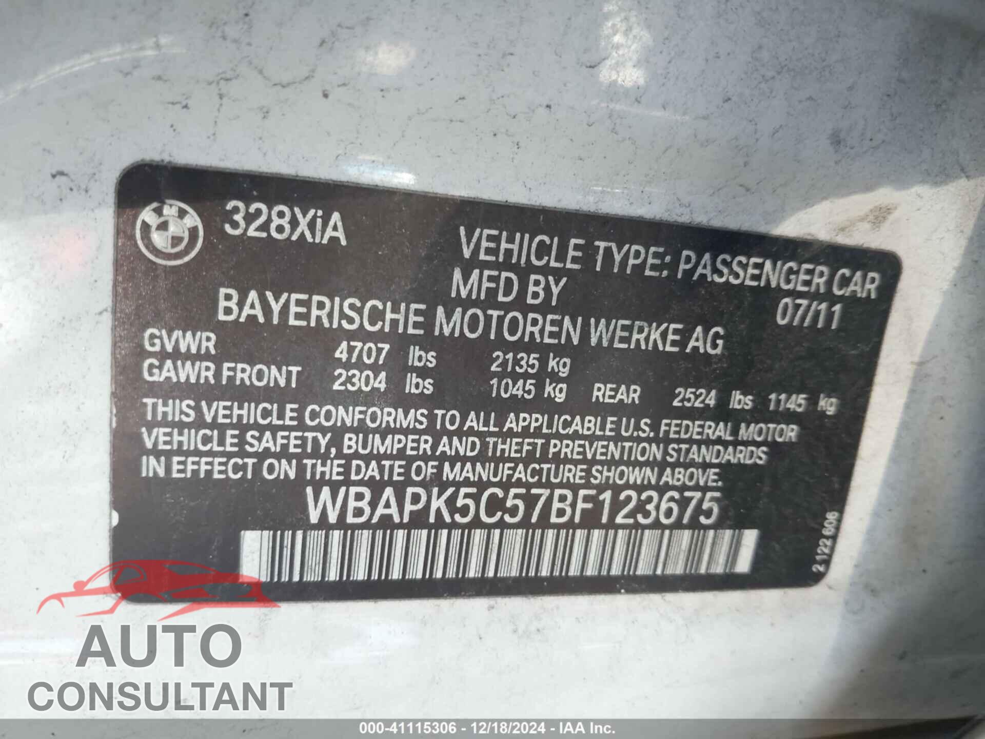 BMW 328I 2011 - WBAPK5C57BF123675