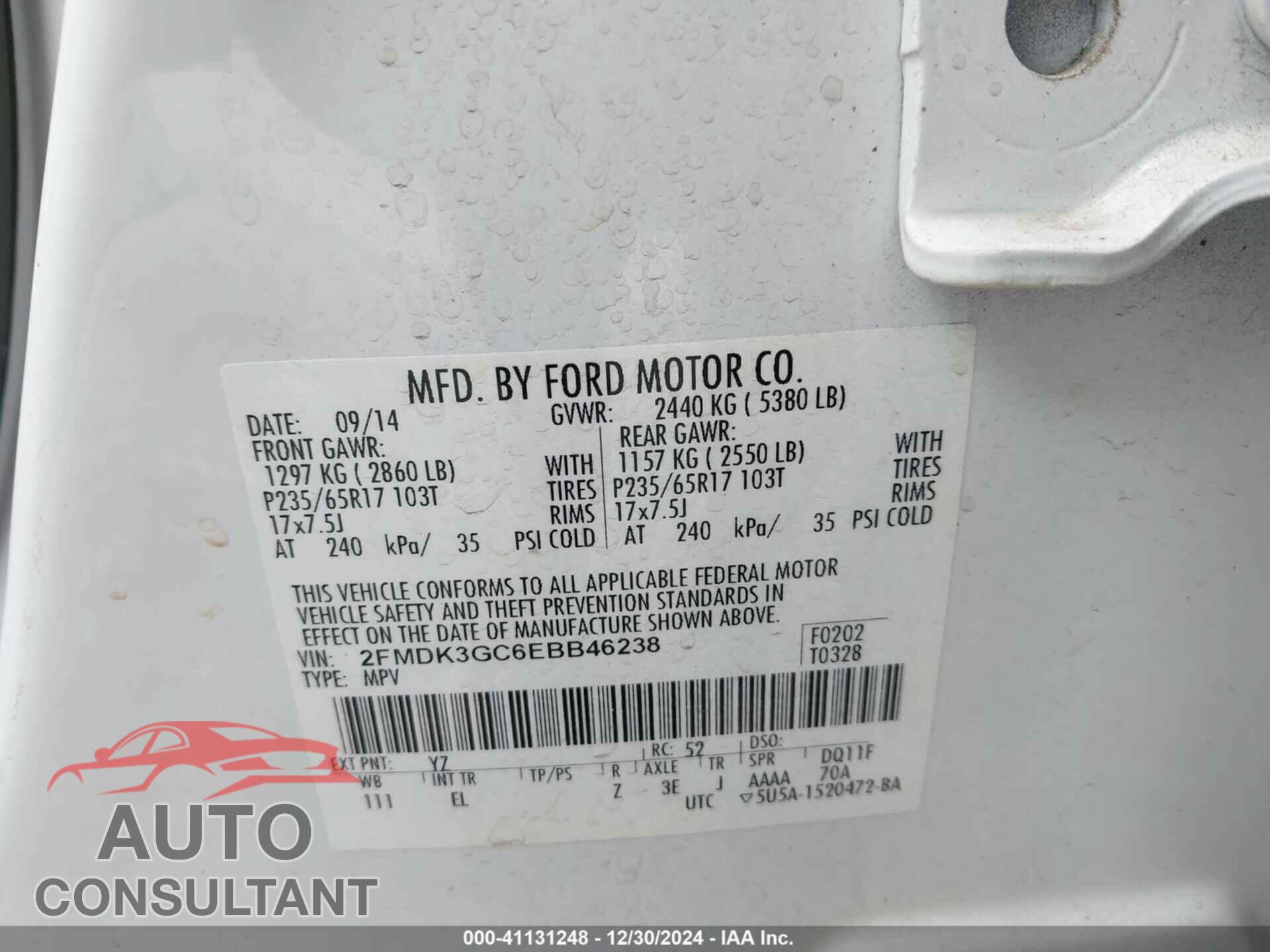 FORD EDGE 2014 - 2FMDK3GC6EBB46238