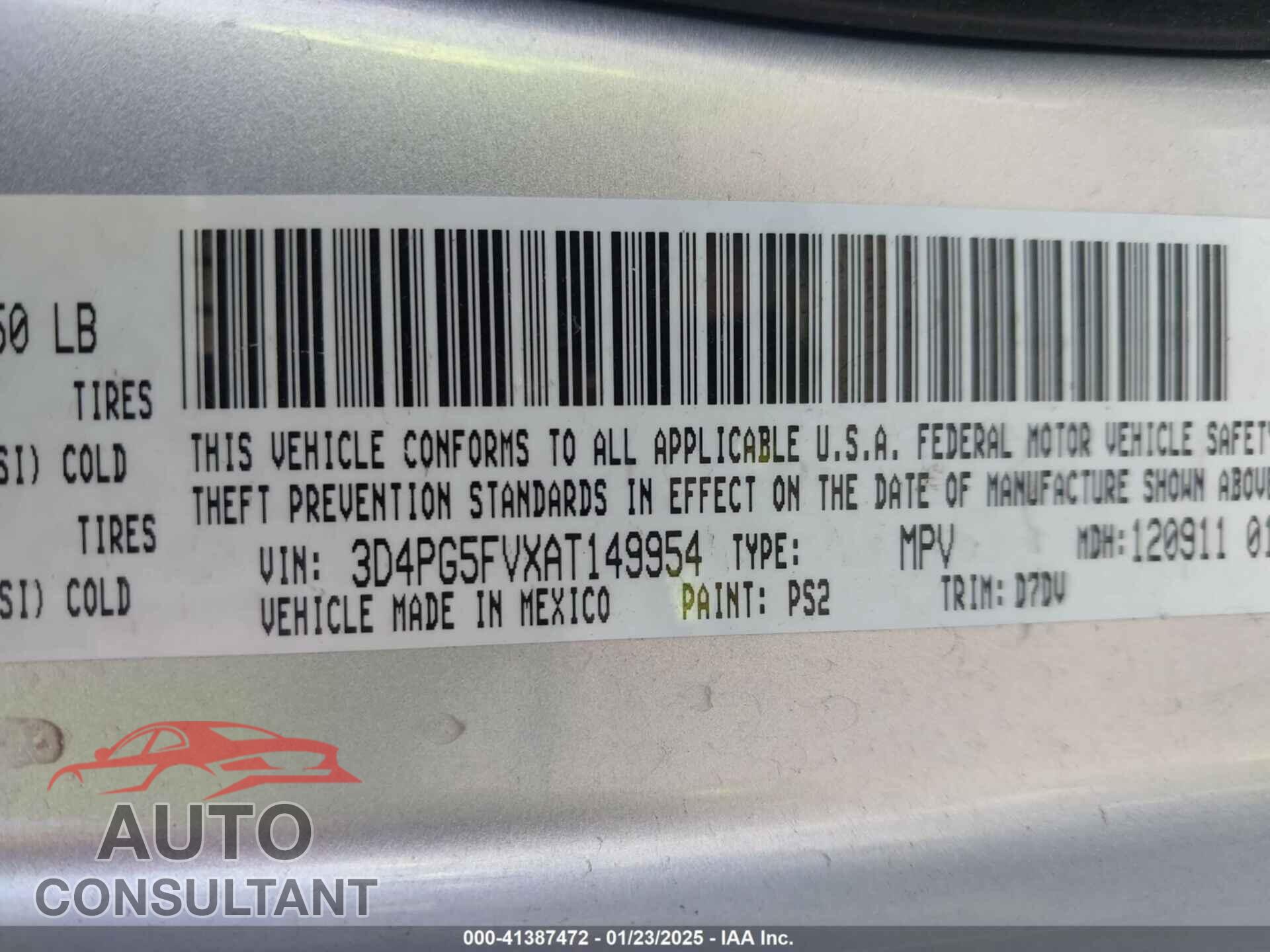 DODGE JOURNEY 2010 - 3D4PG5FVXAT149954