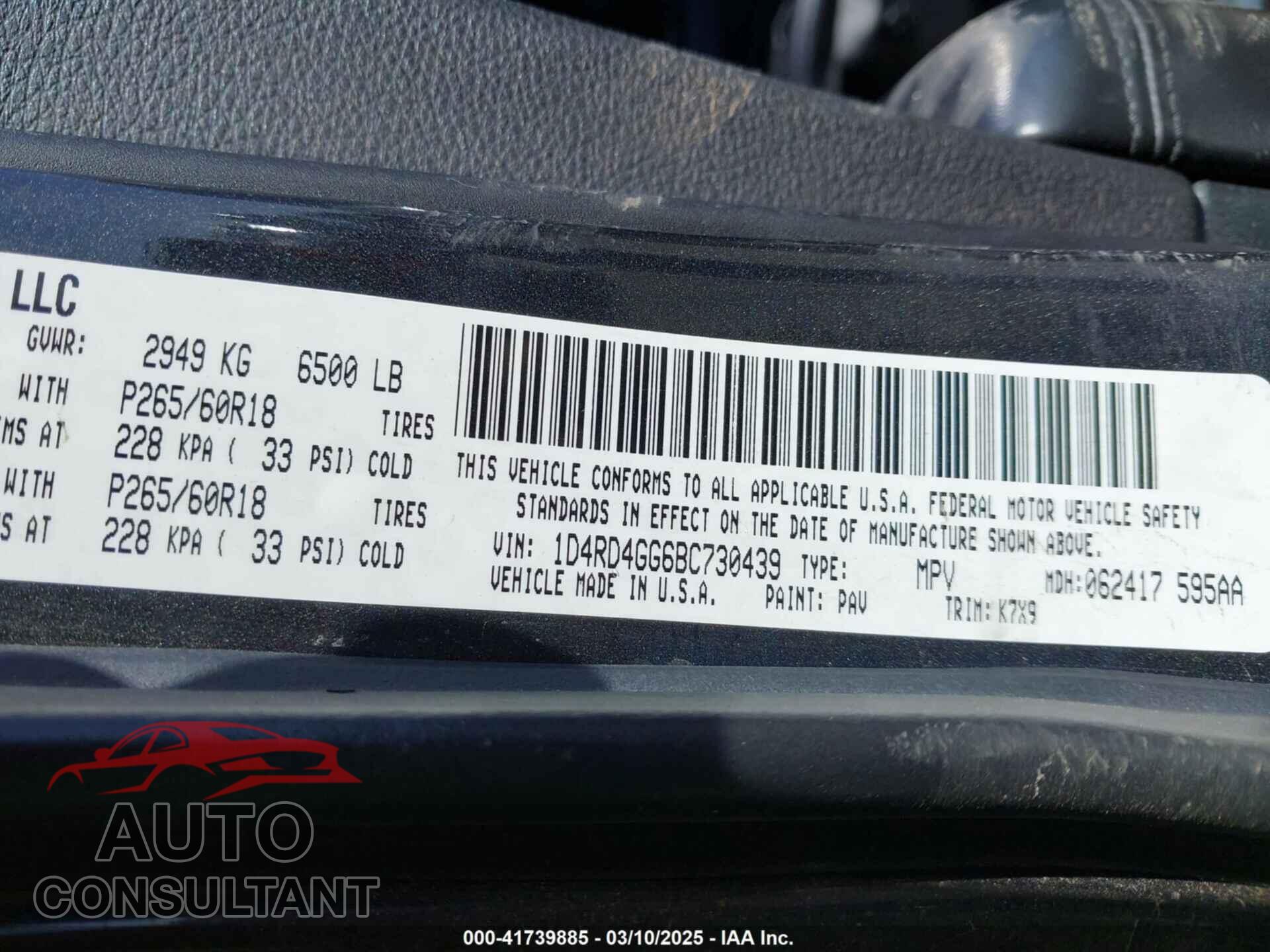 DODGE DURANGO 2011 - 1D4RD4GG6BC730439