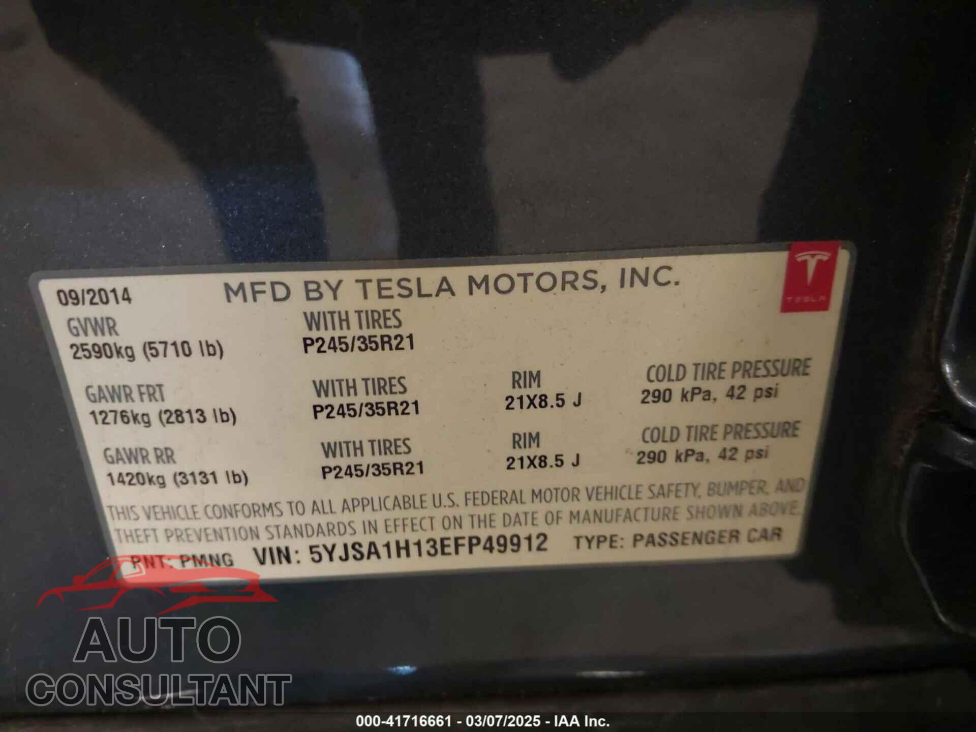 TESLA MODEL S 2014 - 5YJSA1H13EFP49912