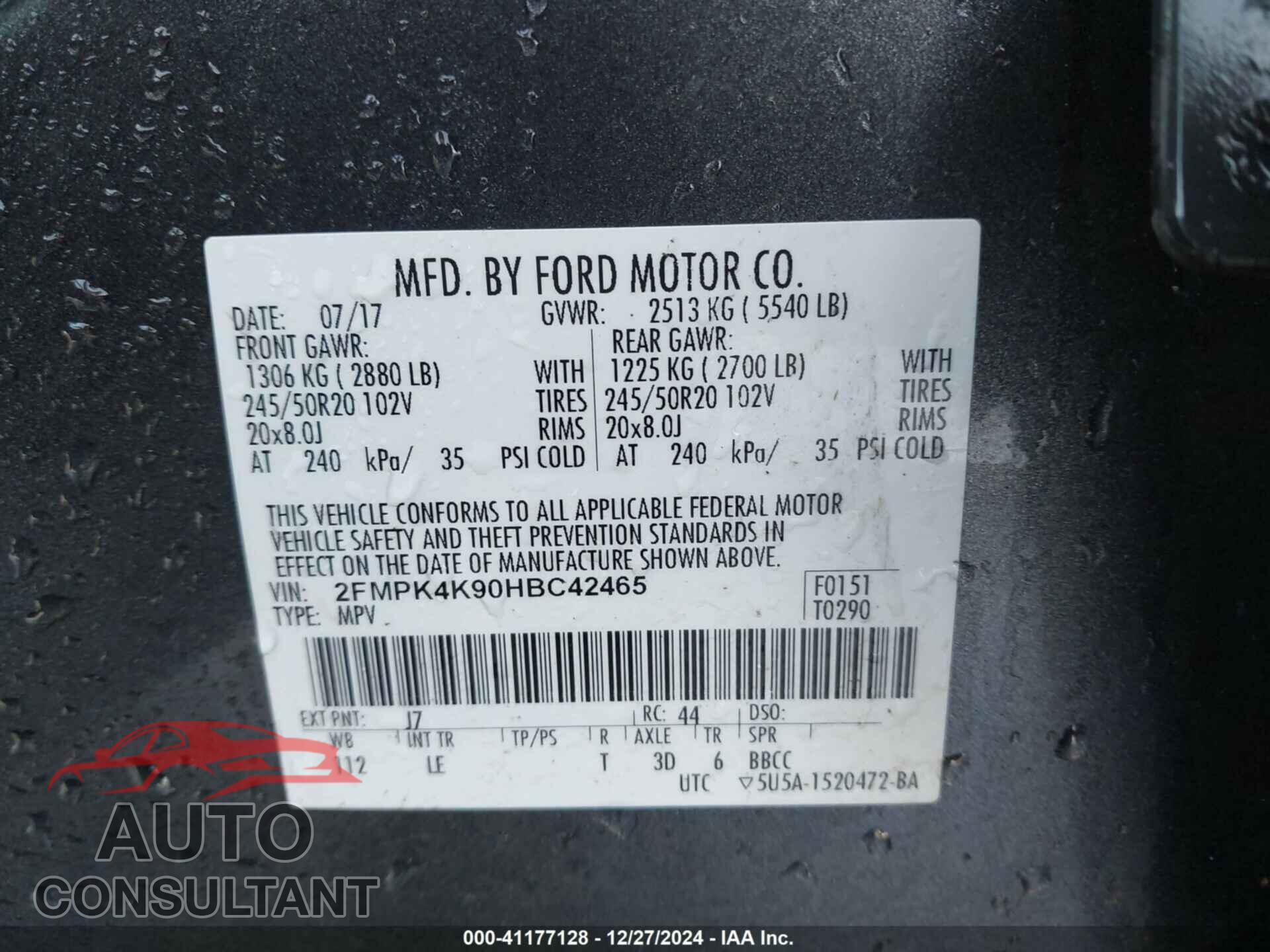 FORD EDGE 2017 - 2FMPK4K90HBC42465