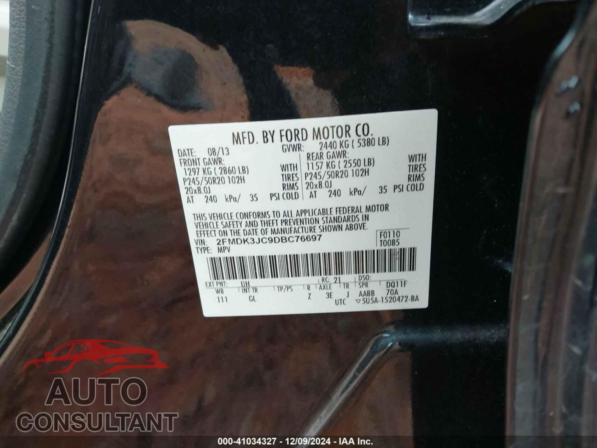FORD EDGE 2013 - 2FMDK3JC9DBC76697