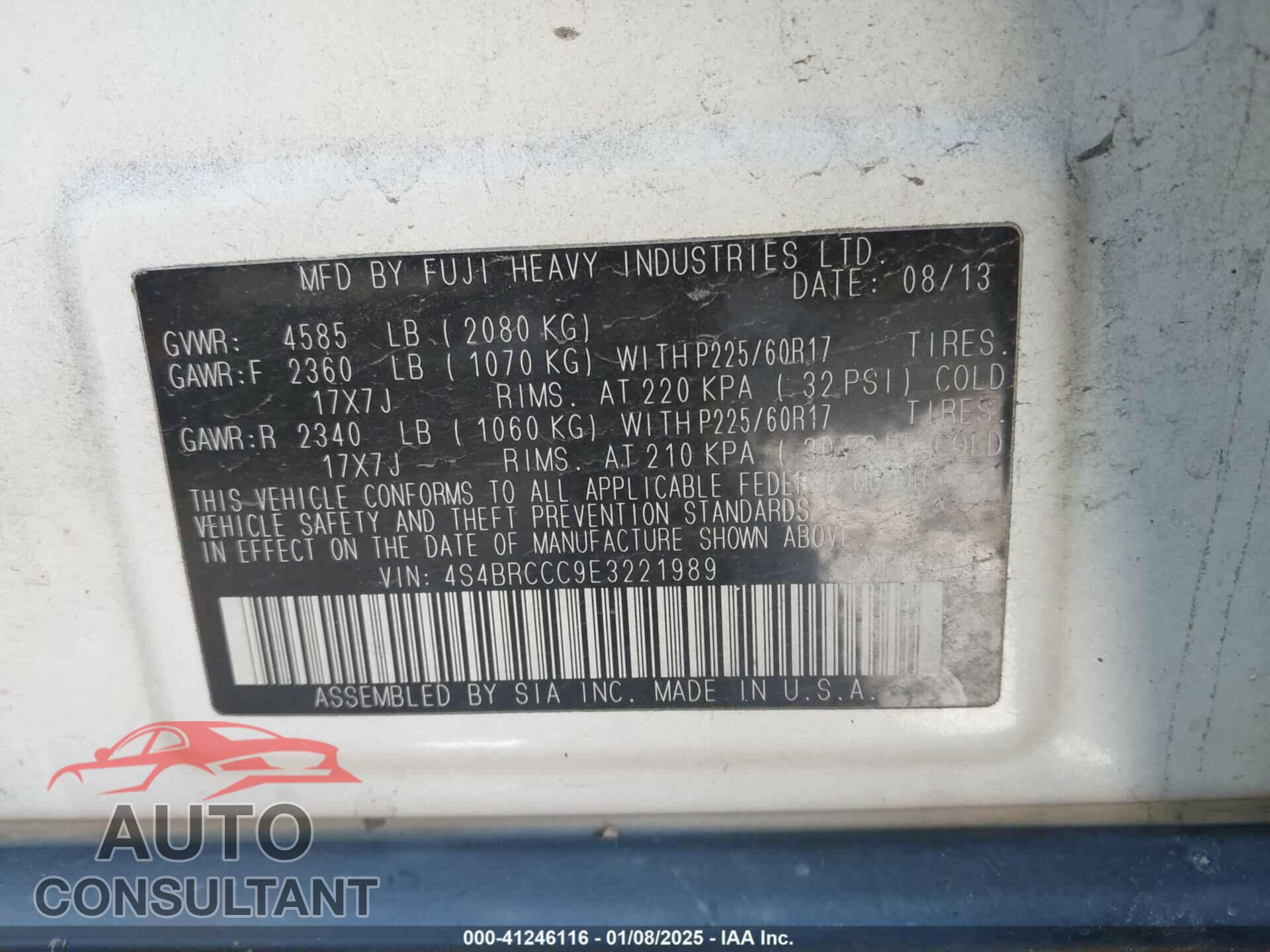 SUBARU OUTBACK 2014 - 4S4BRCCC9E3221989