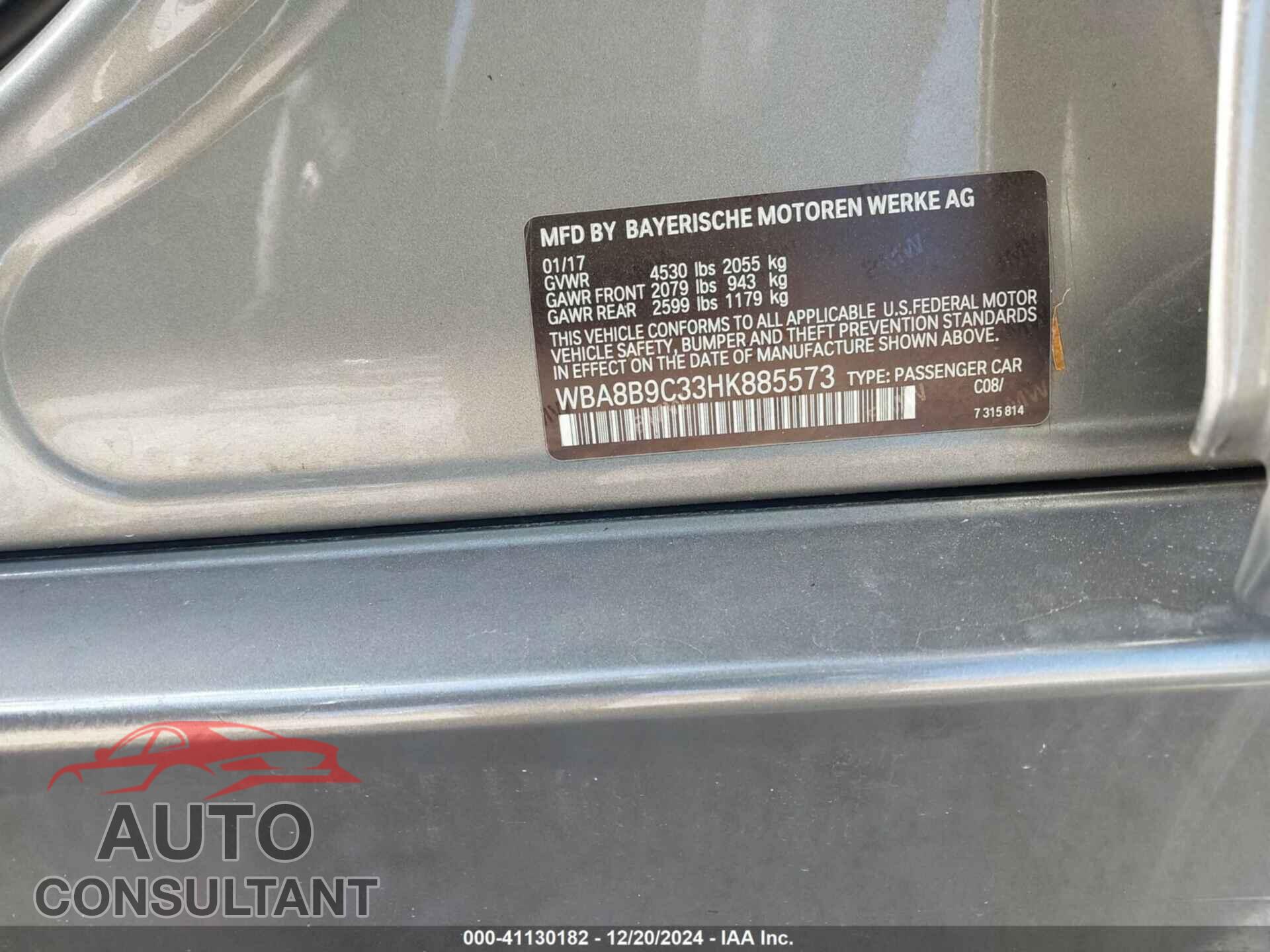 BMW 330I 2017 - WBA8B9C33HK885573